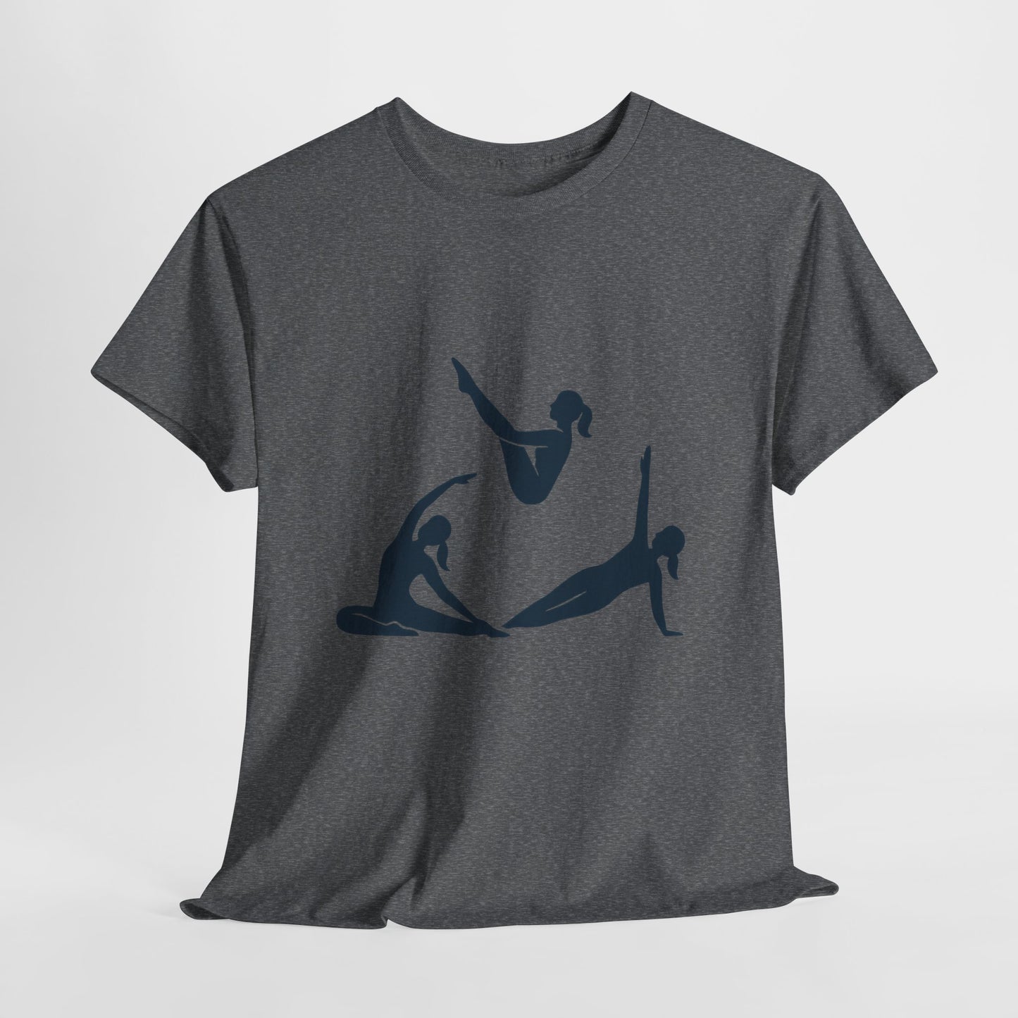 Womens Heavy Cotton Tee, Womens Pilates Graphic T-Shirt, Yoga Fitness Tee, Workout Top with Silhouette Print