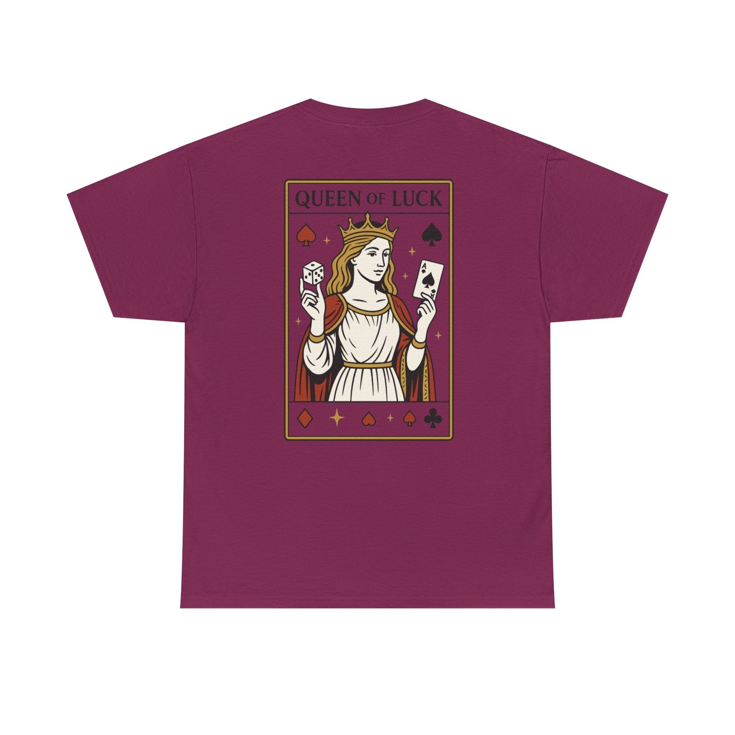 Queen of Luck Front & Back Print unisex T-Shirt, Roll the Dice Tee for Men, Vintage Gambling Shirt, Casino Gift, Poker Gift, Card Games Gift