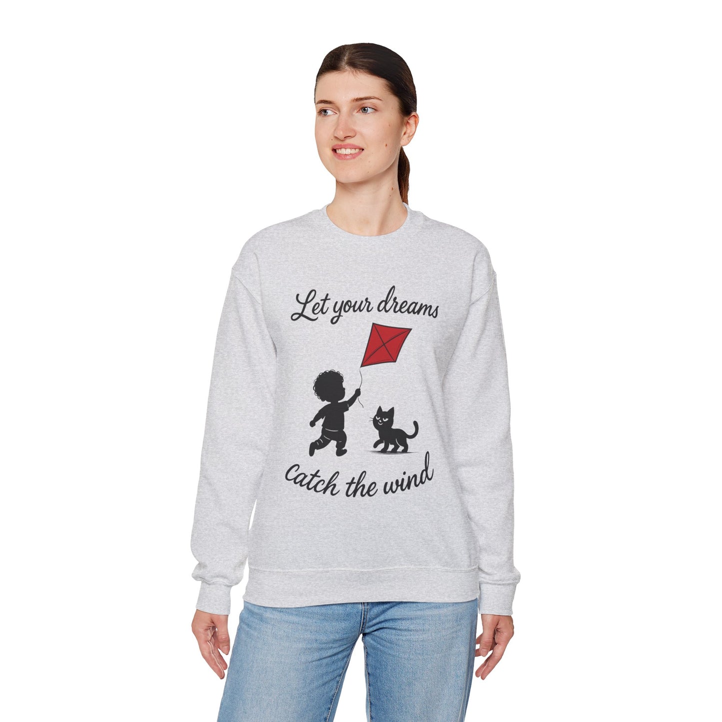Dream Big Womens Crewneck Sweatshirt, Inspirational Gift, Cozy Lounge Wear, Cat Lover's Apparel, Kid's Motivation Sweatshirt