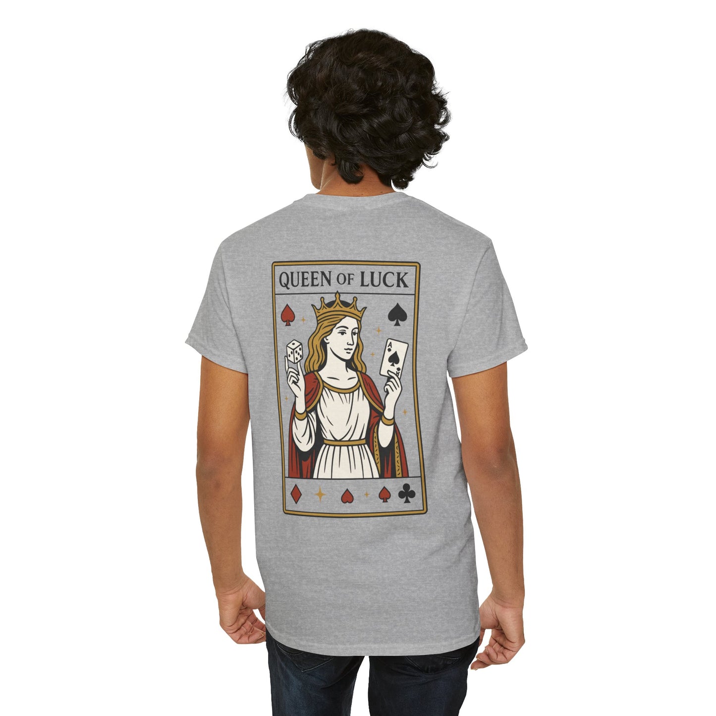 Queen of Luck Front & Back Print unisex T-Shirt, Roll the Dice Tee for Men, Vintage Gambling Shirt, Casino Gift, Poker Gift, Card Games Gift