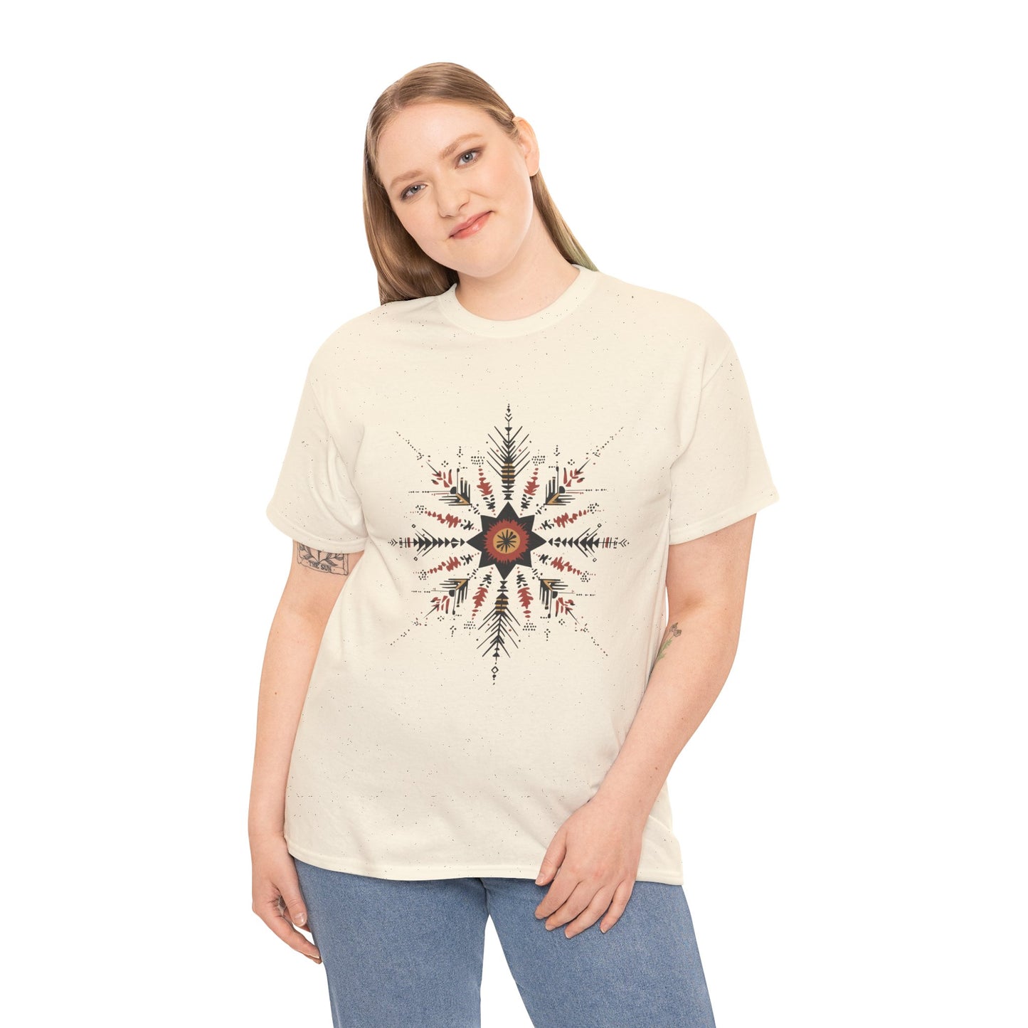 Boho Tribal Mandala Star Women's Cotton Tee, Ethnic Geometric Graphic T-Shirt, Festival Bohemian Style Gift, Bohemian Graphic Tee