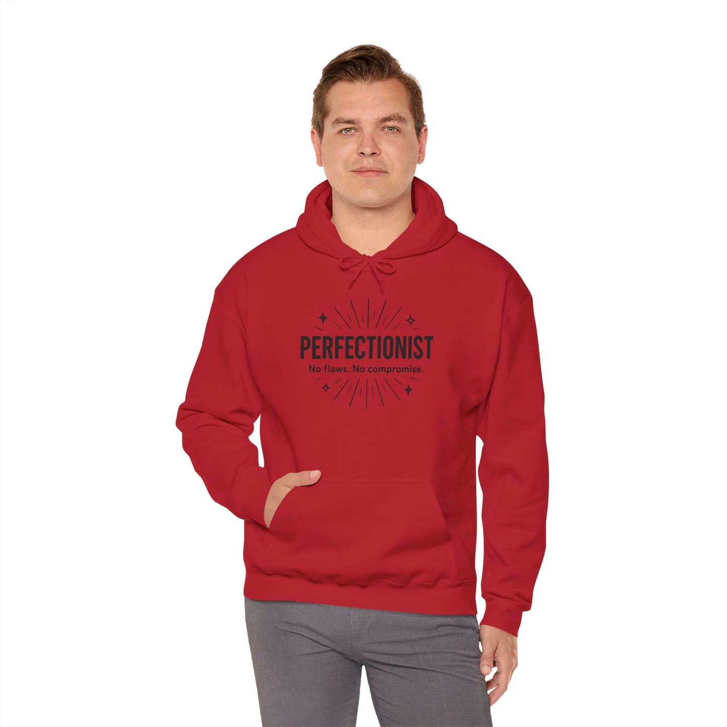 Mens Perfectionist Hoodie, No Flaws No Compromise Sweatshirt, Clean Bold Motivational Pullover, OCD Inspired Gift for Him