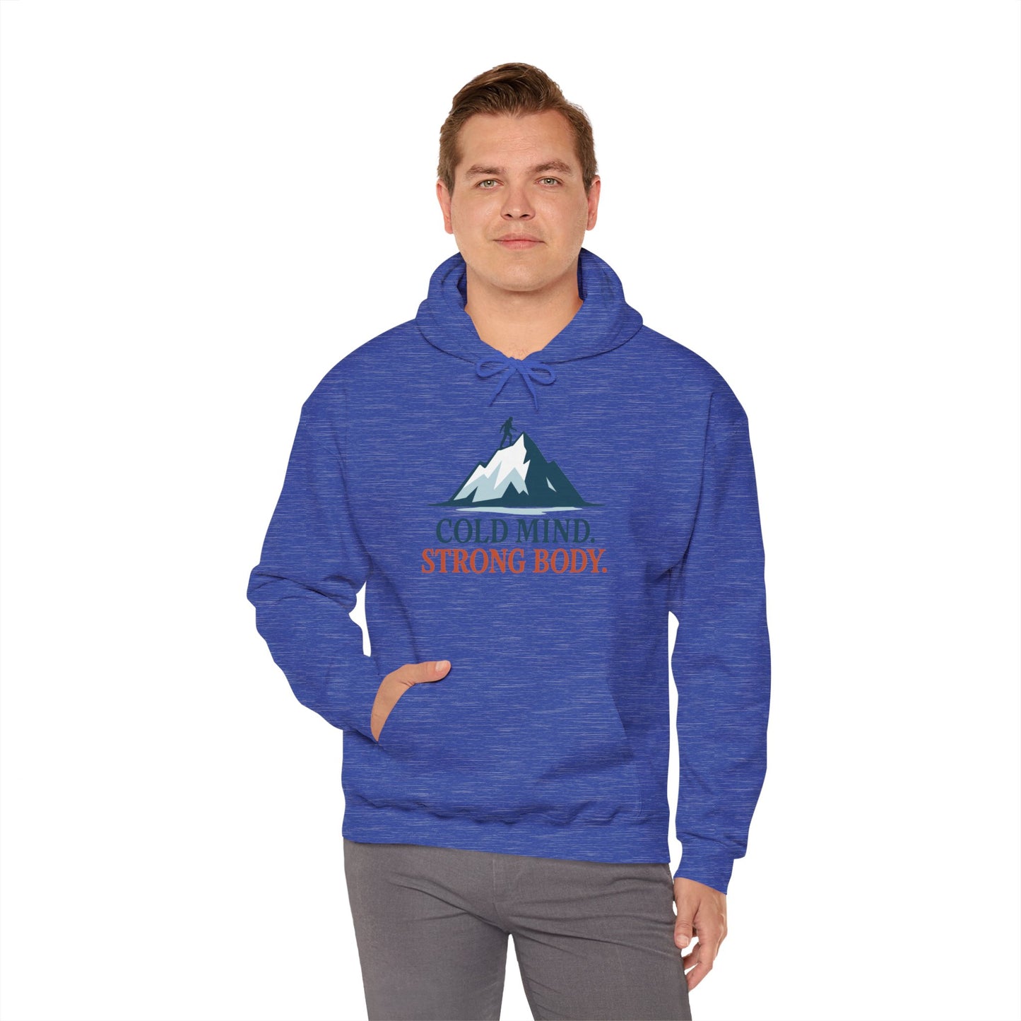Men's Heavy Blend™ Hooded Sweatshirt, Cold Mind Strong Body Sweatshirt, Nordic Mountain Minimalist Pullover