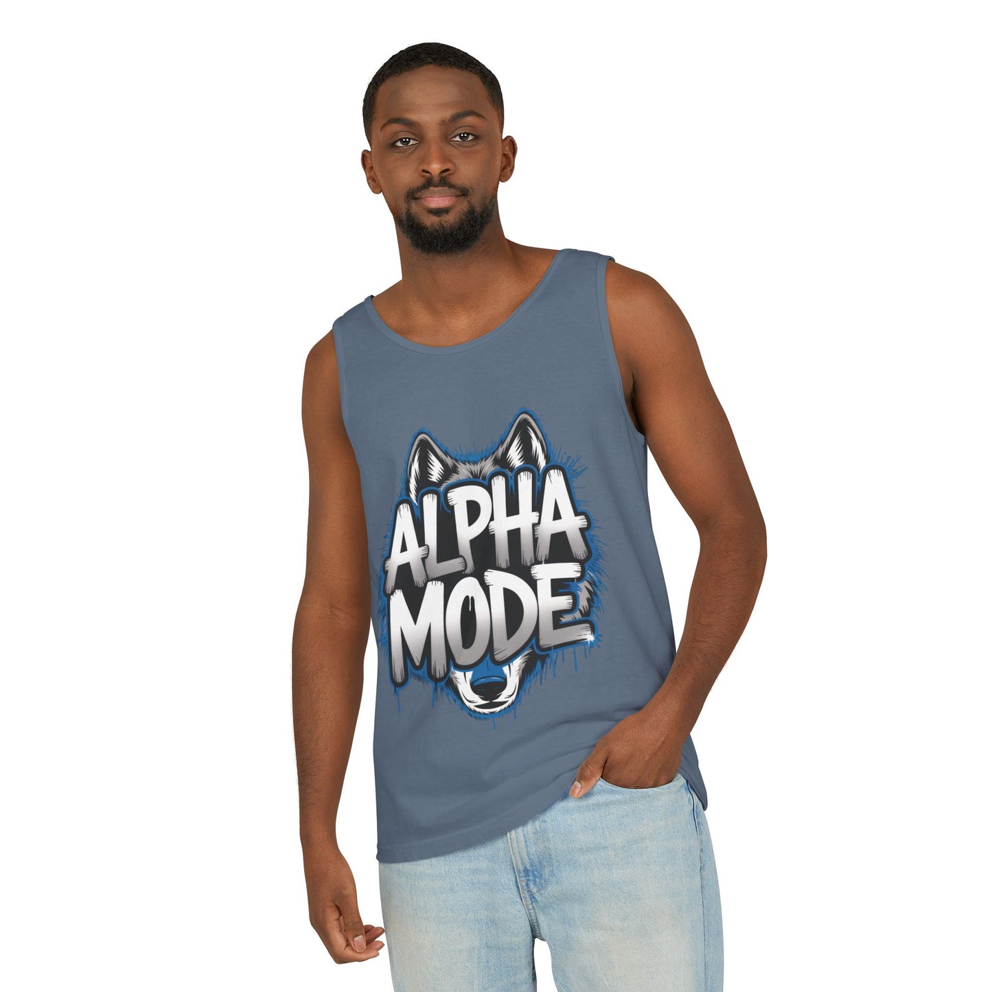 Mens Garment-Dyed Tank Top, Alpha Mode Wolf Graphic Mens Tank Top Gym Wear