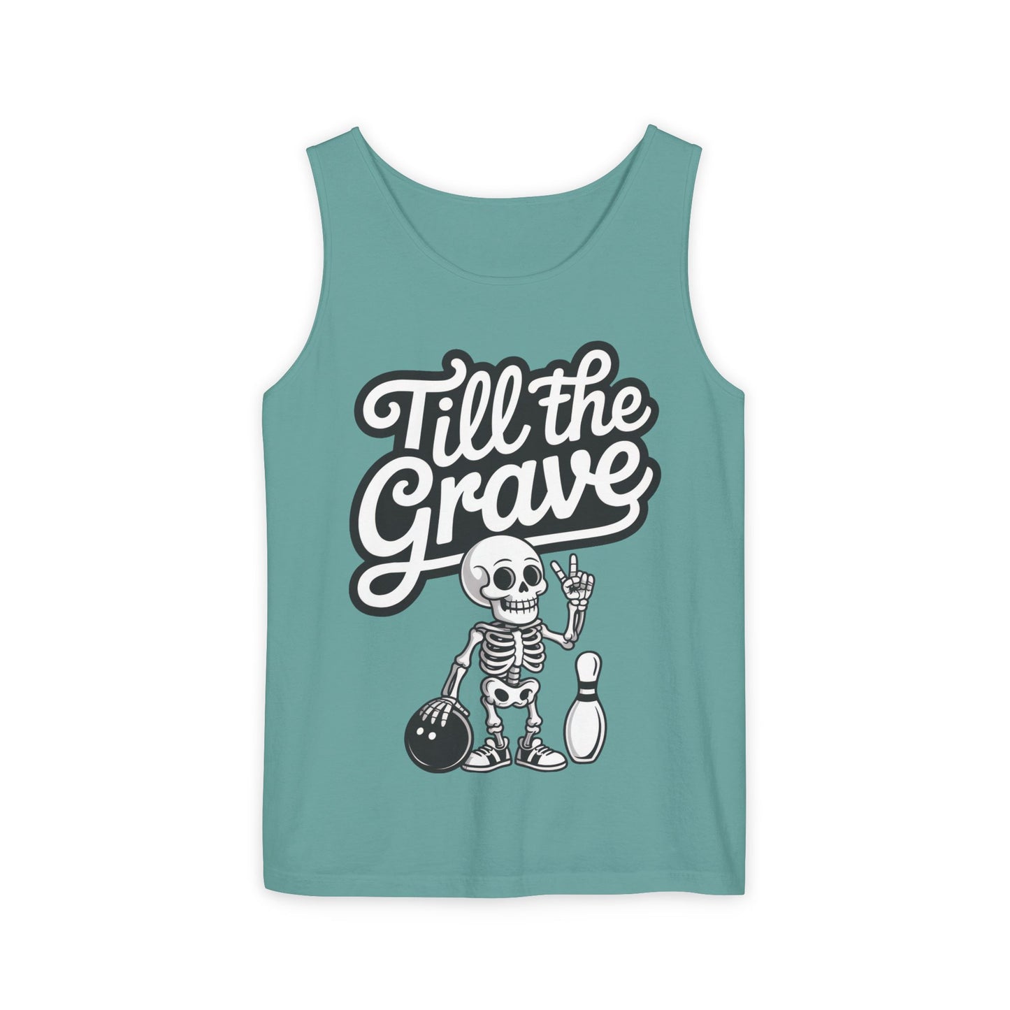 Funny Skeleton Bowling Tank Top, Halloween Apparel, Casual Summer Style, Cool Bowler Skull Workout Top, Strike Till the End