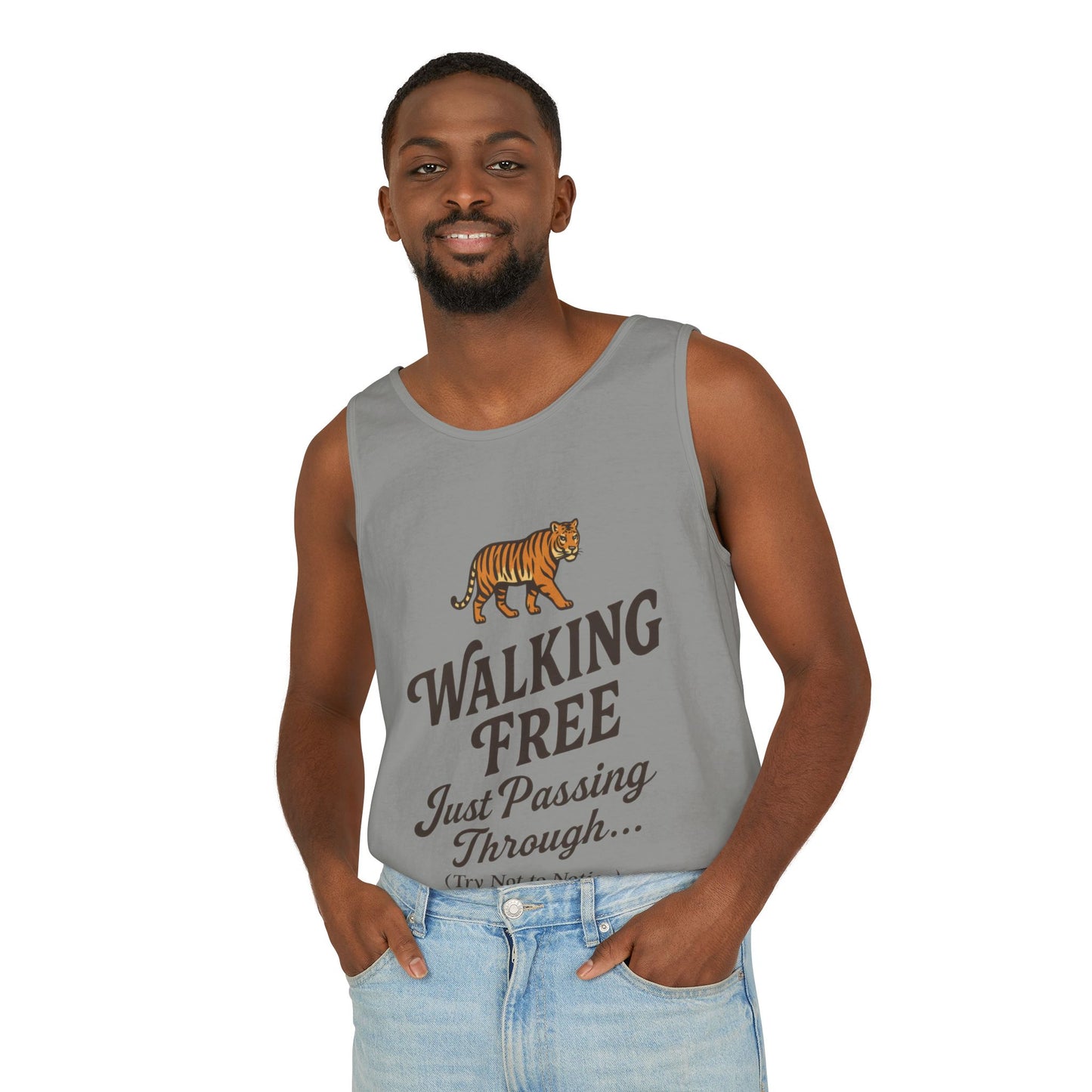 Walking Free Mens Tiger Tank Top, Funny Sleeveless Shirt - Wild Animal Summer Top, Mens Beachwear, Gift for Wild Life Lovers