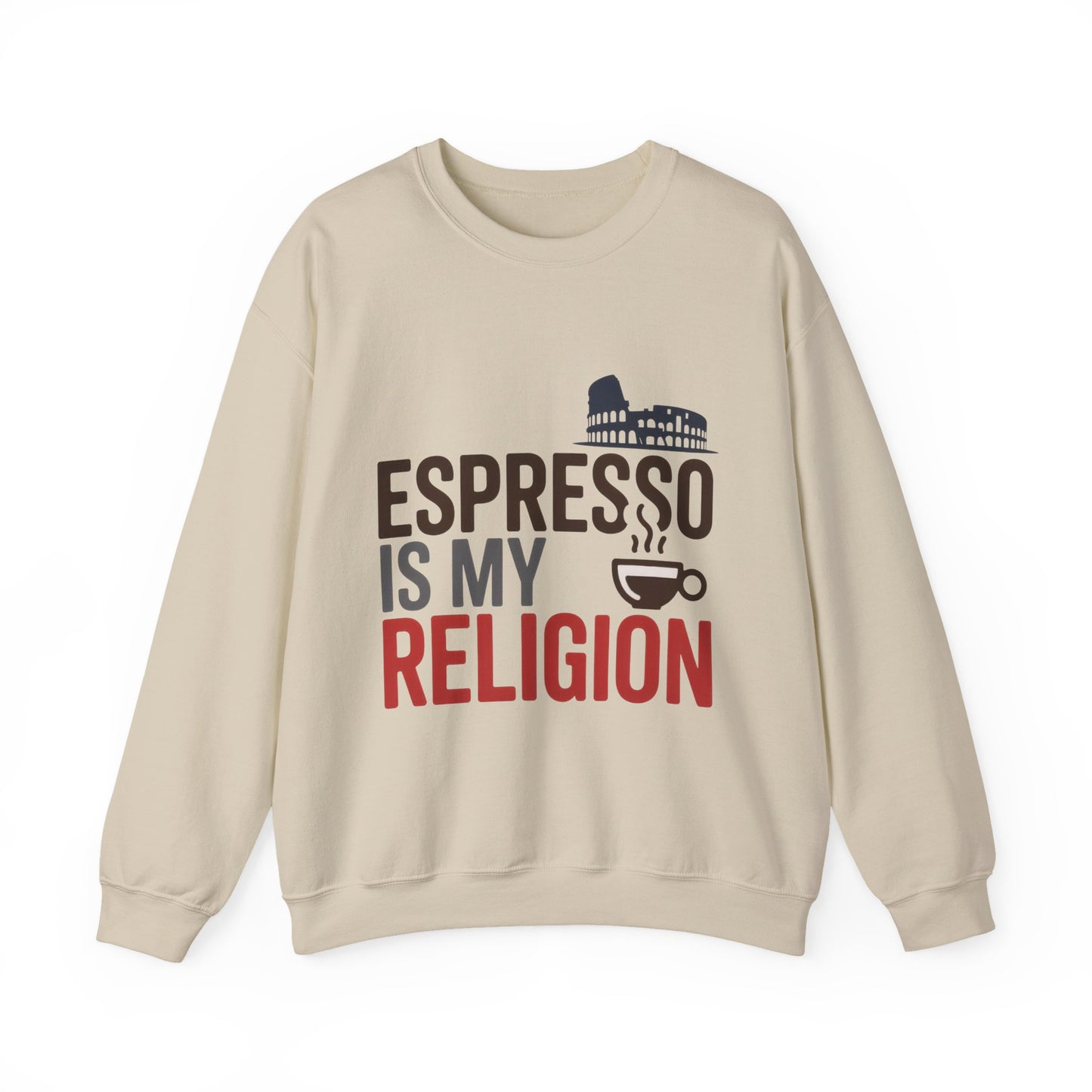 Mens Heavy Blend™ Crewneck Sweatshirt, Espresso Is My Religion Coffee Rome Mens Sweatshirt, Barista Gift, Coffee Lover Gift