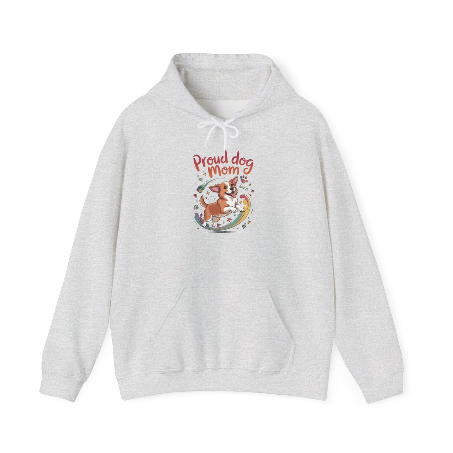 Proud Dog Mom Hoodie, Gift for Dog Owners, Dog Lover Apparel, Mother's Day Gift, Unisex Hooded Sweatshirt, Corgi Rainbow Print