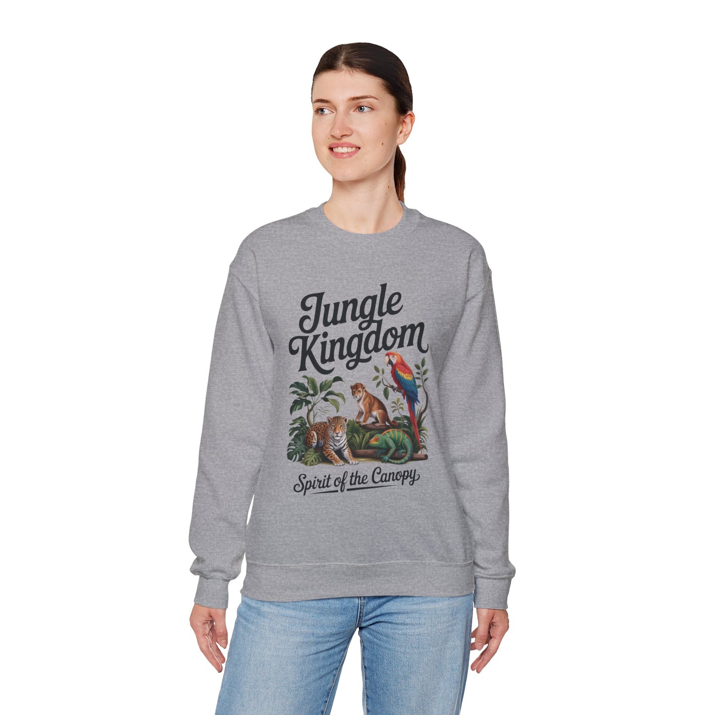 Jungle Kingdom Womens Sweatshirt, Cozy Jungle Crewneck, Nature Lover Gift, Wildlife Artwork, Eco-Conscious Apparel, Animal Enthusiast Clothing