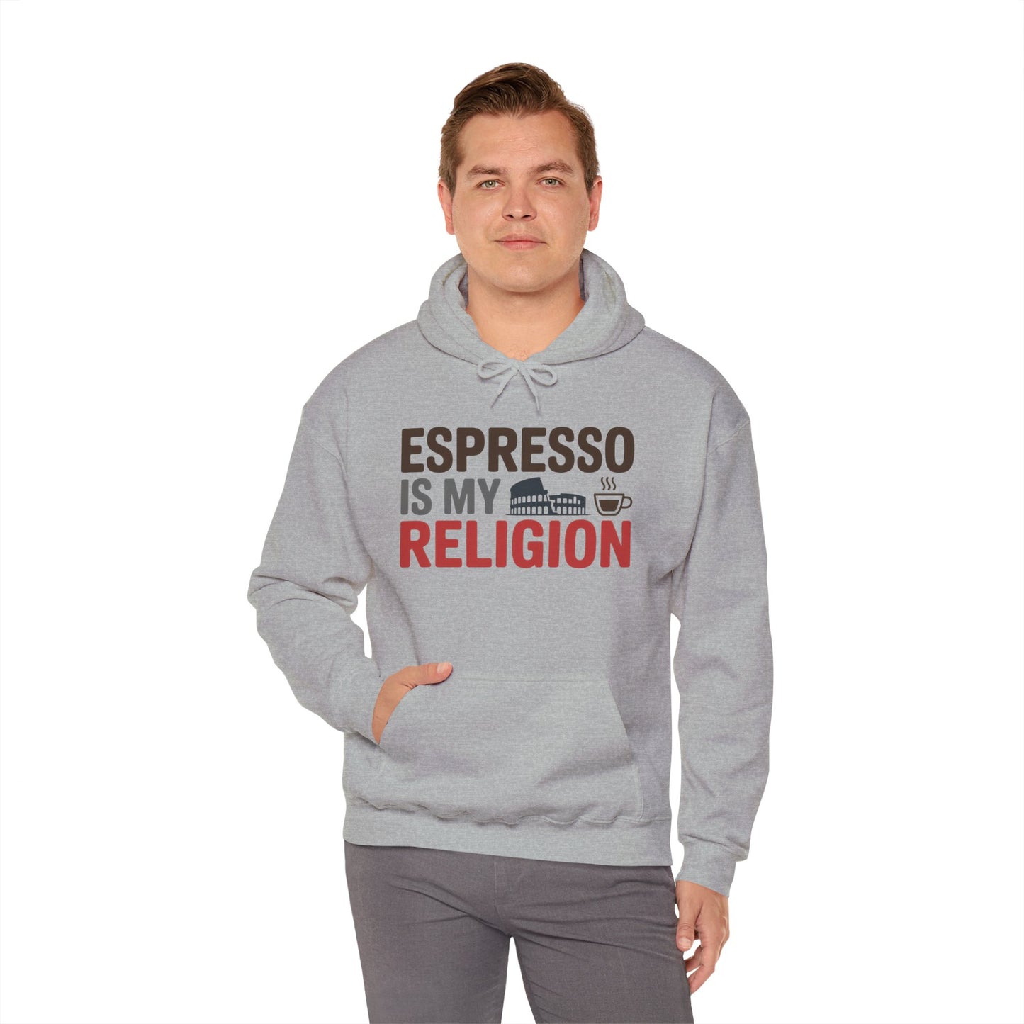 Mens Heavy Blend™ Hooded Sweatshirt, Espresso Is My Religion Coffee Rome Mens Hoodie