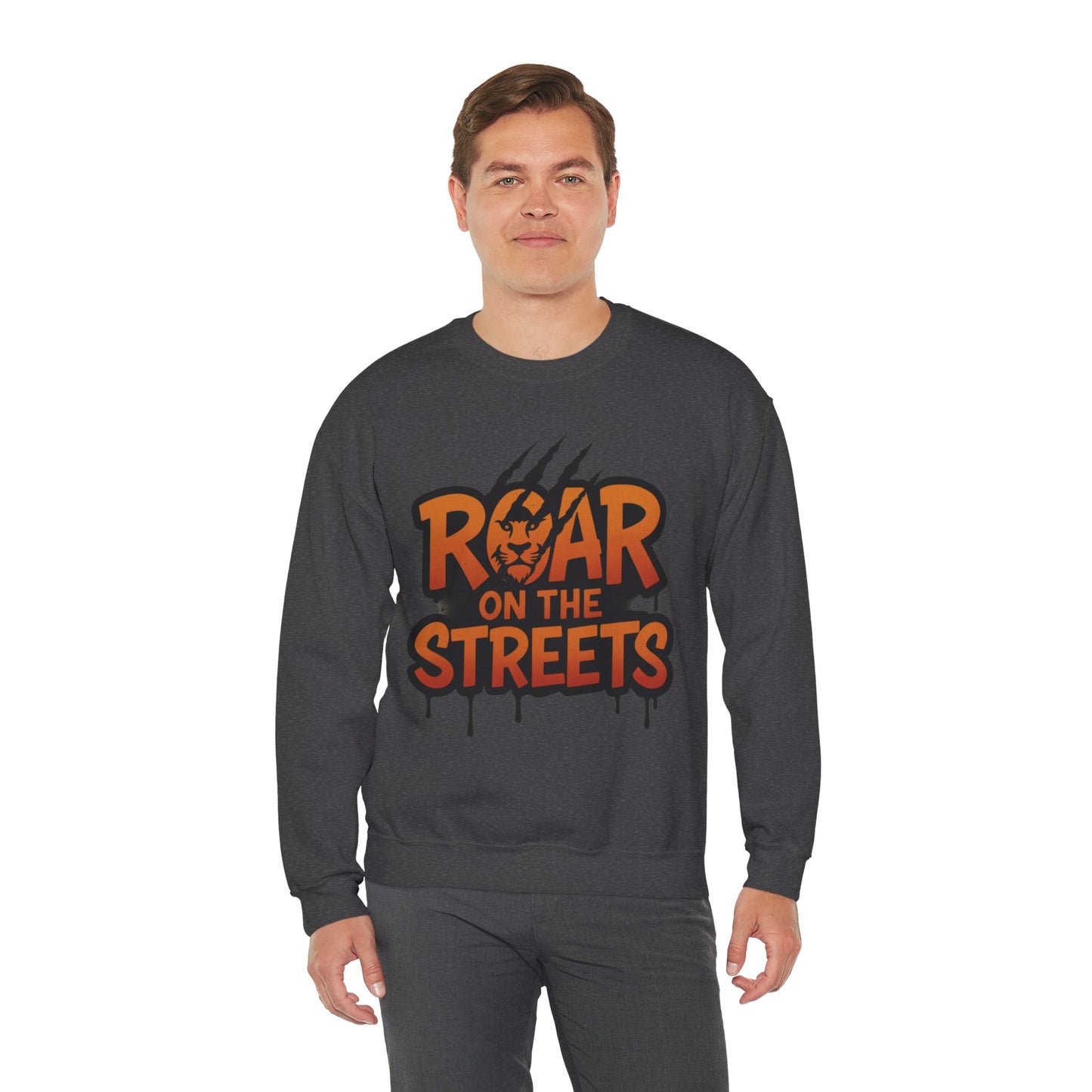 Men's Heavy Blend™ Crewneck Sweatshirt, Roar on the Streets Mens Lion Crewneck Sweatshirt