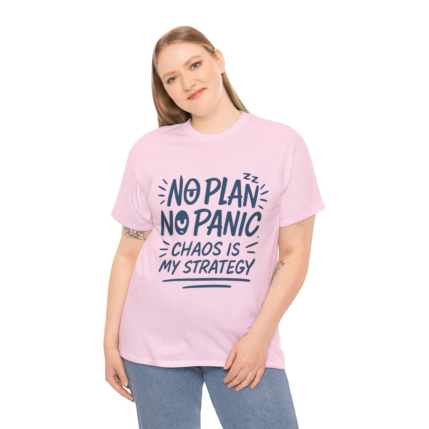 Funny Chaos Strategy T-Shirt, No Plan No Panic Quote Shirt, Cute Tee for Women, Humorous Gift Idea, Casual Relaxed Fit Top