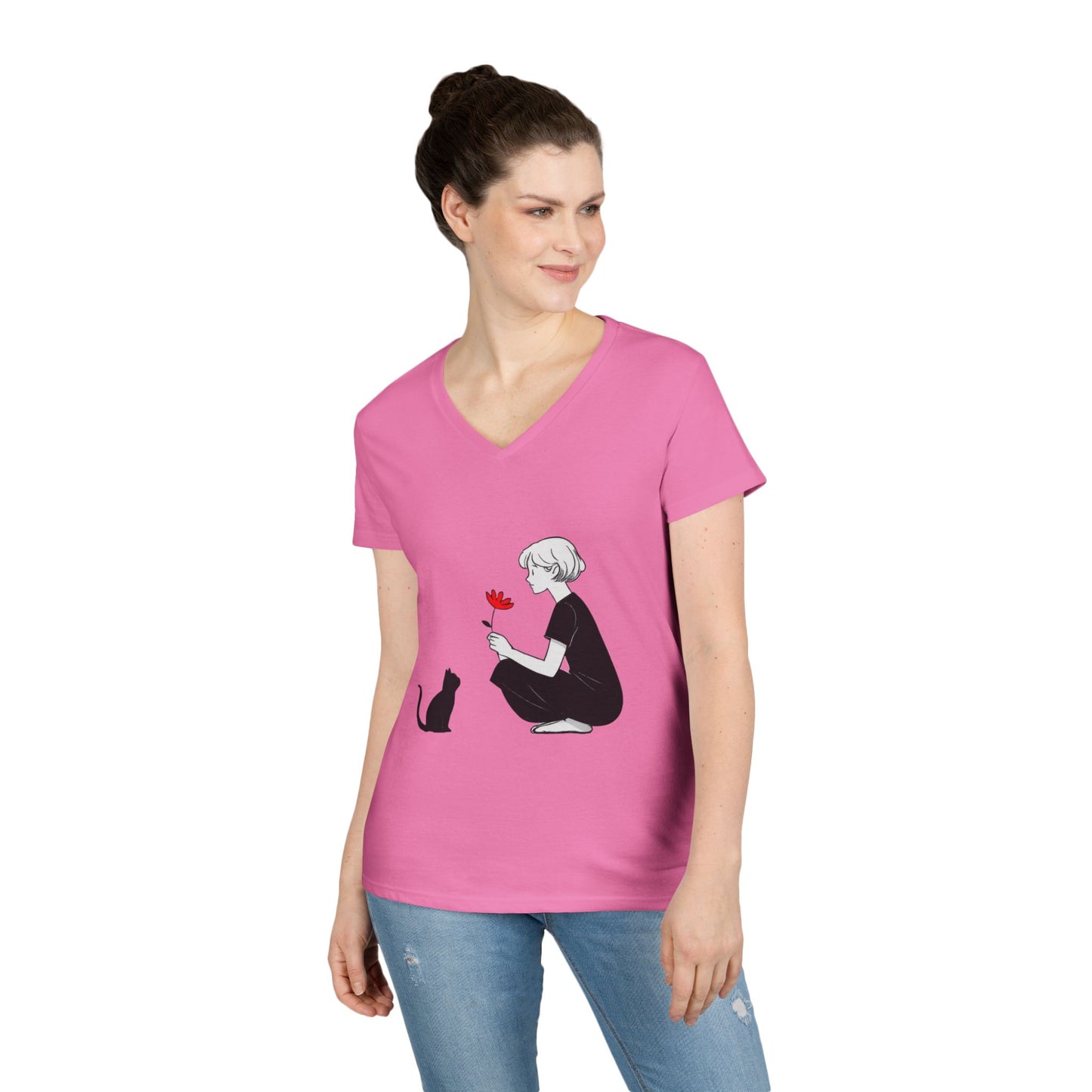 Cat Lover's V-Neck T-Shirt - Cute Graphic Tee for Pet Owners, Gifts for Cat Lovers, Animal Lover Apparel, Valentine's Day, Cat Love