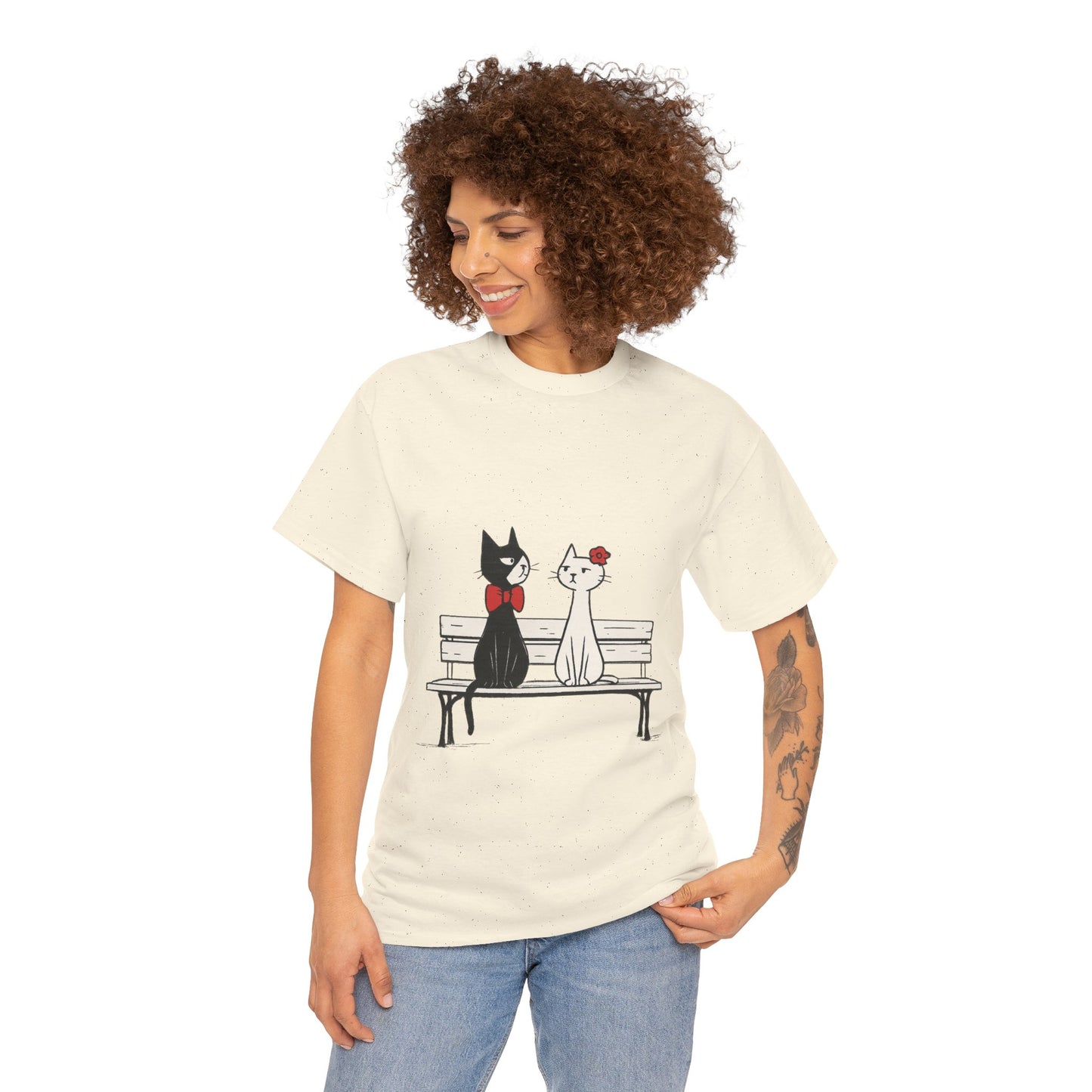 Cute Cat Lovers Tee, Womens Heavy Cotton Tee for Pet Owners, Funny Cat Shirt, Gift for Cat Lovers, Casual T-Shirt, Animal Art Tee