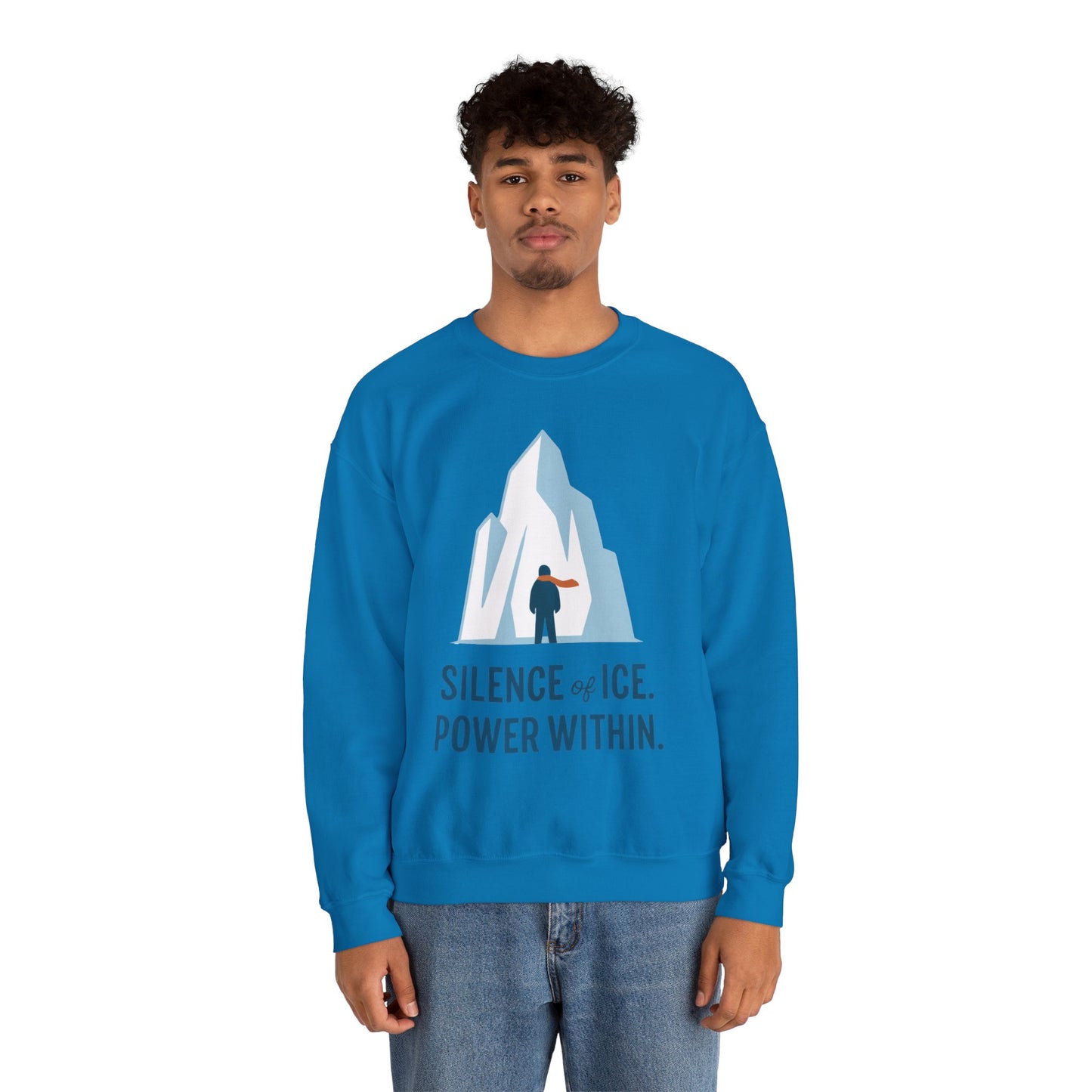 Men's Heavy Blend™ Crewneck Sweatshirt, Silence of Ice Power Within Sweatshirt, Nordic Iceberg Minimalist Pullover