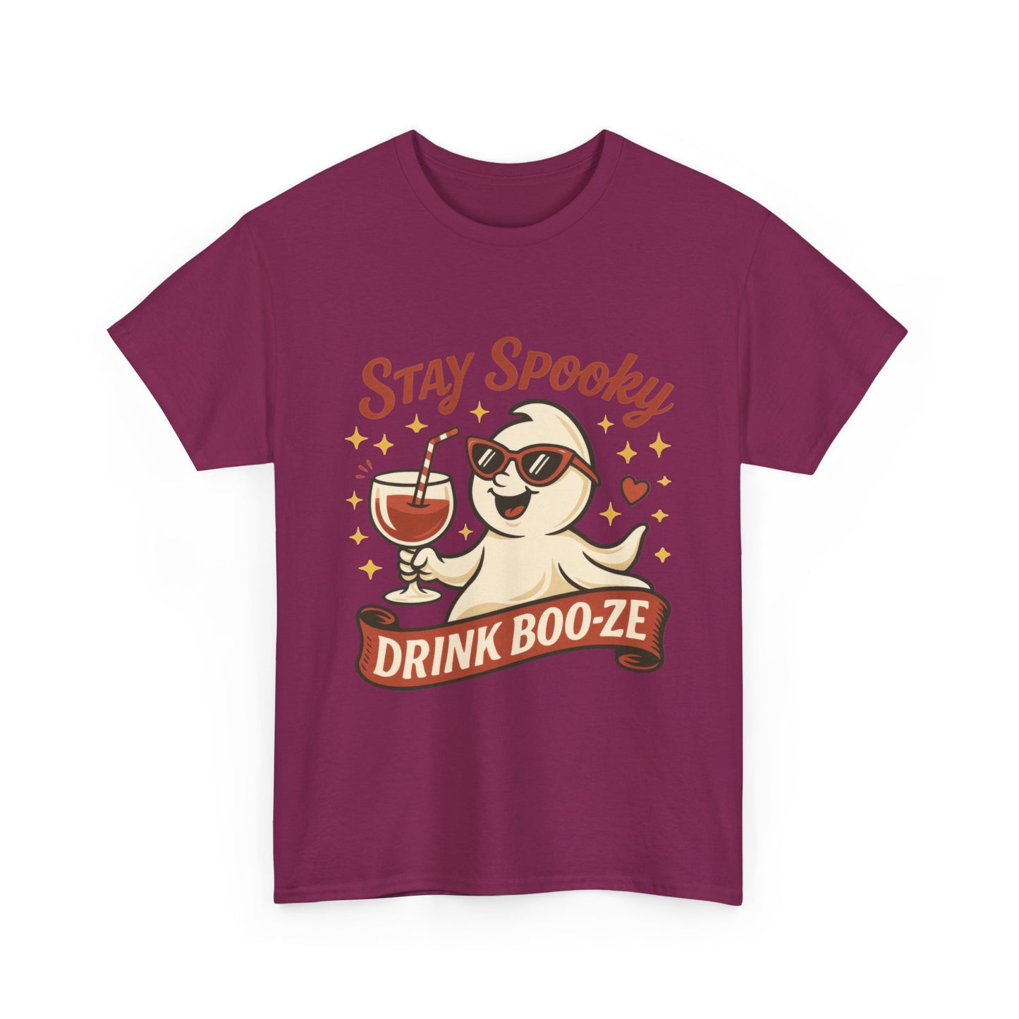 Stay Spooky Drink Boo-ze Women's T-Shirt, Funny Ghost Wine Halloween Party Graphic Tee