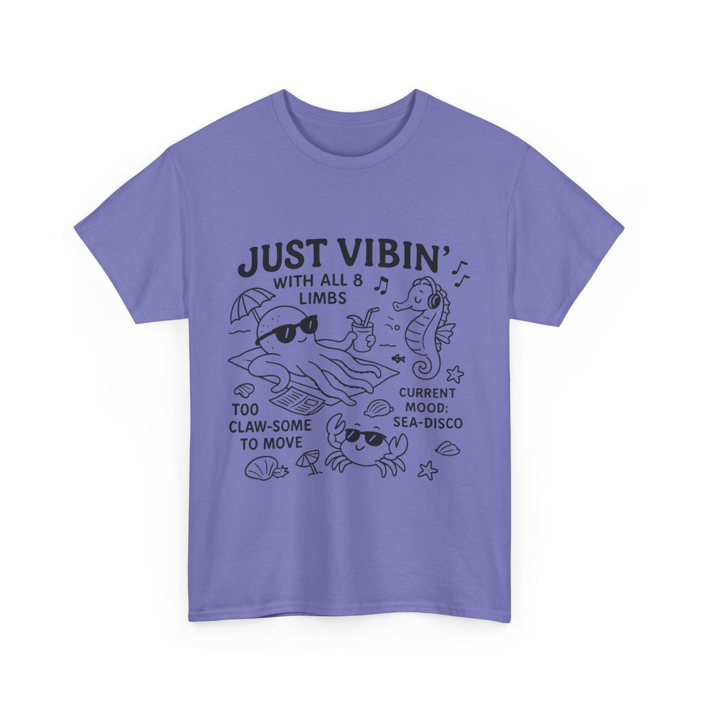 Just Vibin Womens T-Shirt, Cute Octopus & Sea Animals Graphic Tee, Funny Sea Disco Summer Shirt, Beach Vibes Gift for Her, Ocean Theme