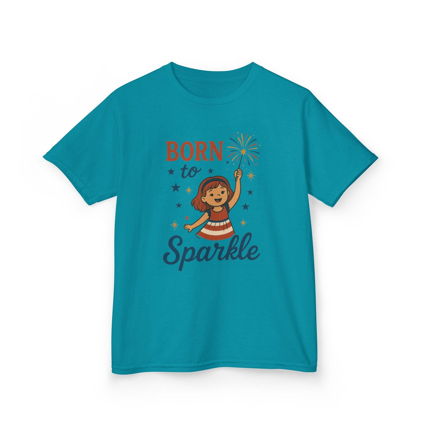 4th of July Shirt for Girls, Born to Sparkle Tee For Kids, Patriotic Fireworks Youth T-Shirt, Independence Day Outfit for Tween Girls