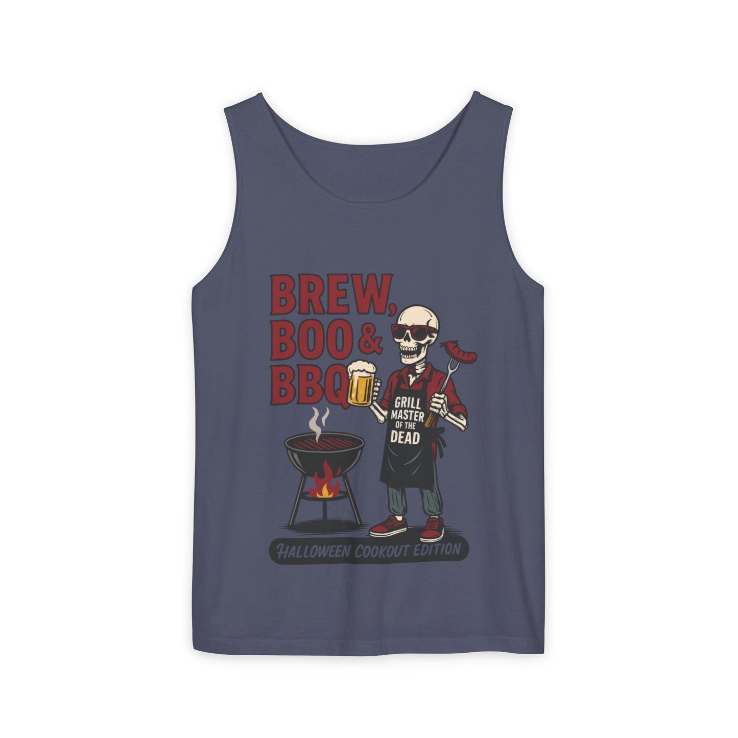 Halloween BBQ Men's Tank Top, Brew Boo & BBQ Skeleton Grill Master, Funny Dad Gift, Grill Master Top, Funny Skeleton Top