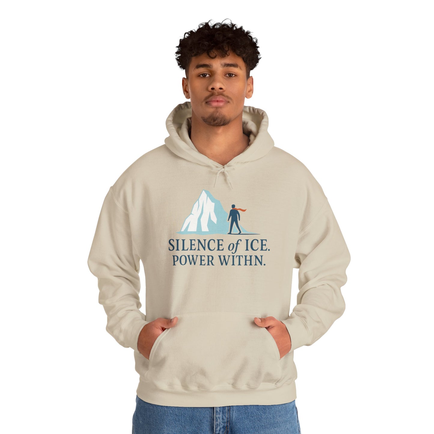 Men's Heavy Blend™ Hooded Sweatshirt, Silence of Ice Power Within Hoodie, Nordic Minimal Iceberg Graphic Streetwear