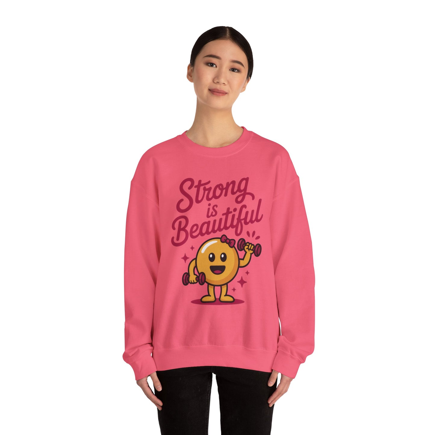 Strong is Beautiful Womens Crewneck Sweatshirt, Cute Fitness Graphic Pullover, Gym and Workout Motivation Sweater, Gift for Fitness Lovers