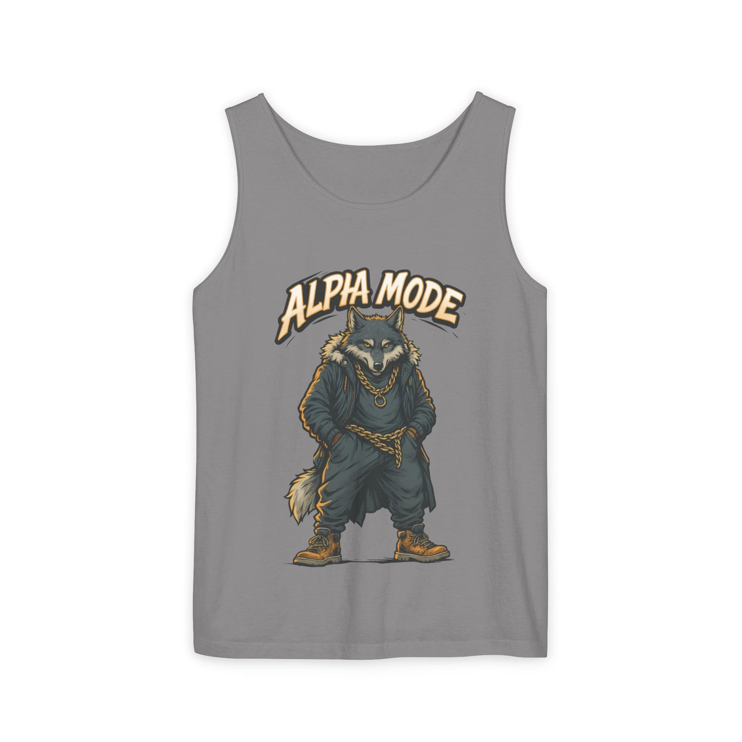 Alpha Mode Wolf Tank Top, Mens Hip Hop Gym Tank, Cool Streetwear Muscle Tank, Savage Wolf Graphic Top, Alpha Male Workout Shirt, Beachwear