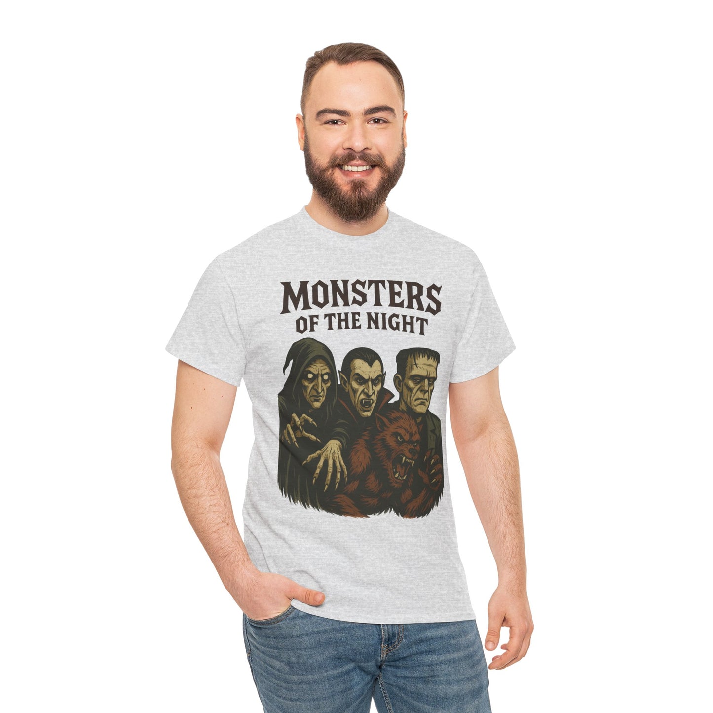 Monsters of the Night Men's T-Shirt, Classic Horror Movie Monsters Graphic Tee, Halloween Shirt