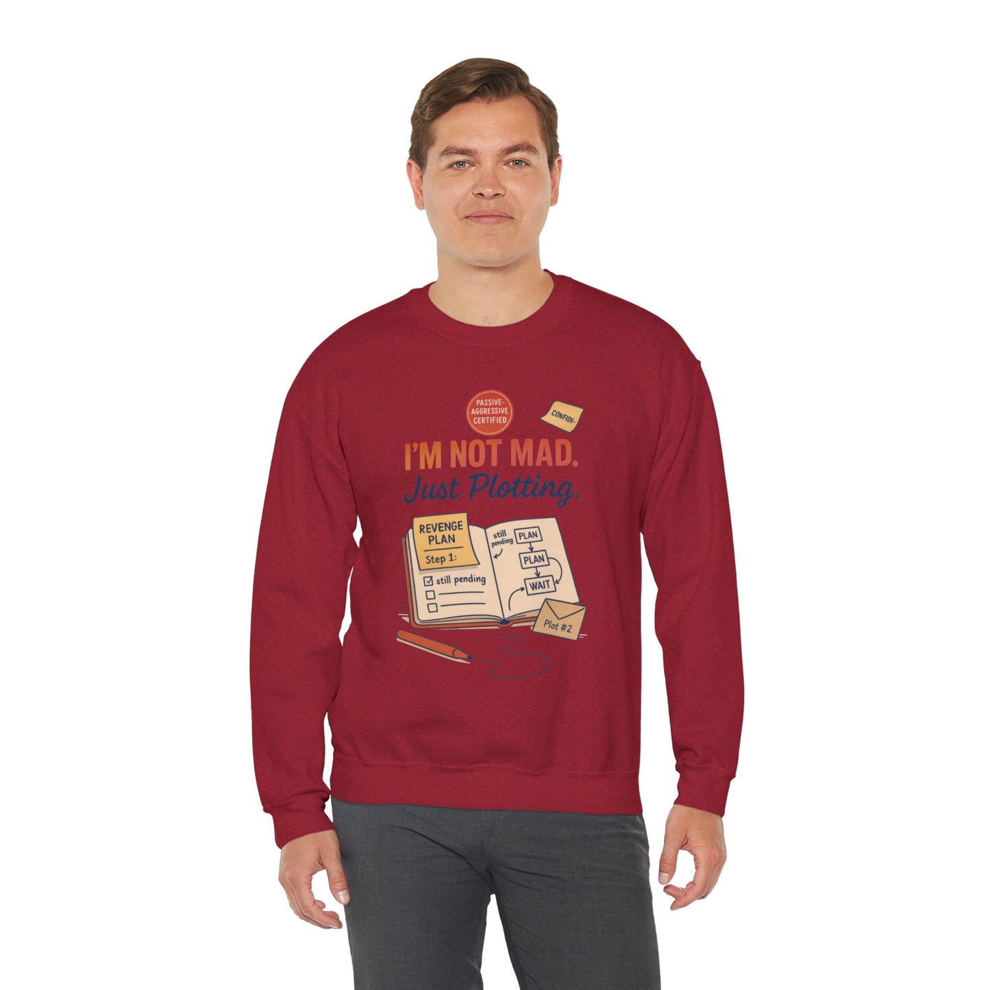 Funny Mens Revenge Sweatshirt, Im Not Mad Just Plotting, Passive Aggressive Sarcastic Crewneck for Him