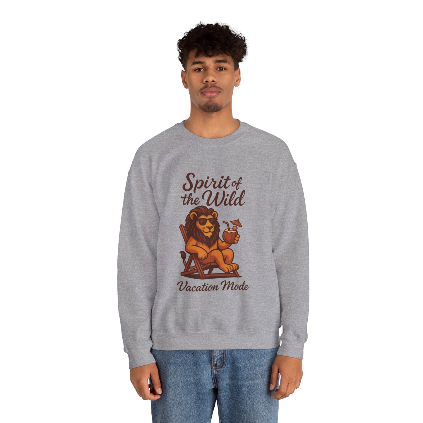 Spirit of the Wild Lion Mens Sweatshirt - Vacation Mode Funny Relaxed Jungle King Pullover, Fun Gift for Travelers