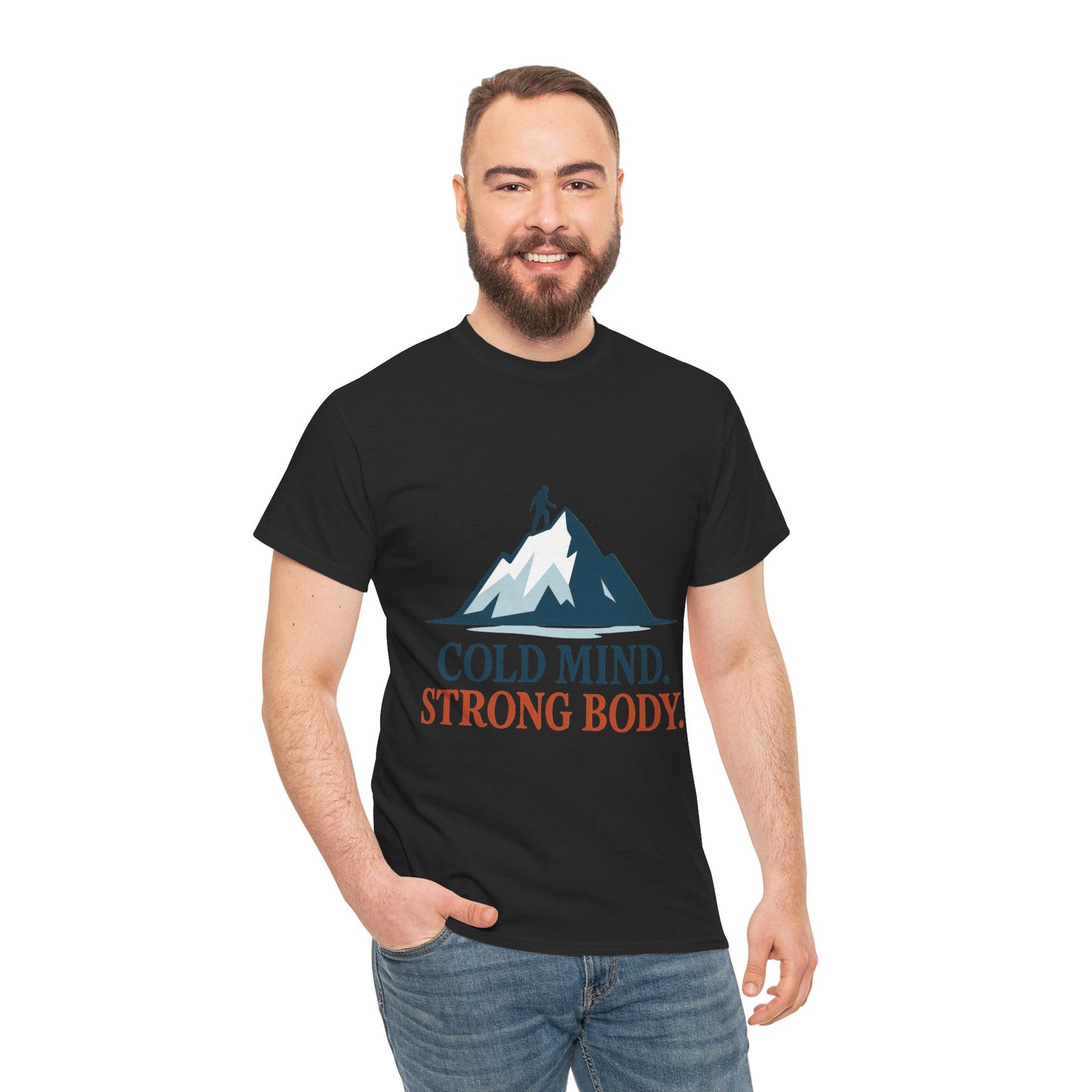 Cold Mind Strong Body Mens T-Shirt, Nordic Minimalist Mountain Hiking Tee