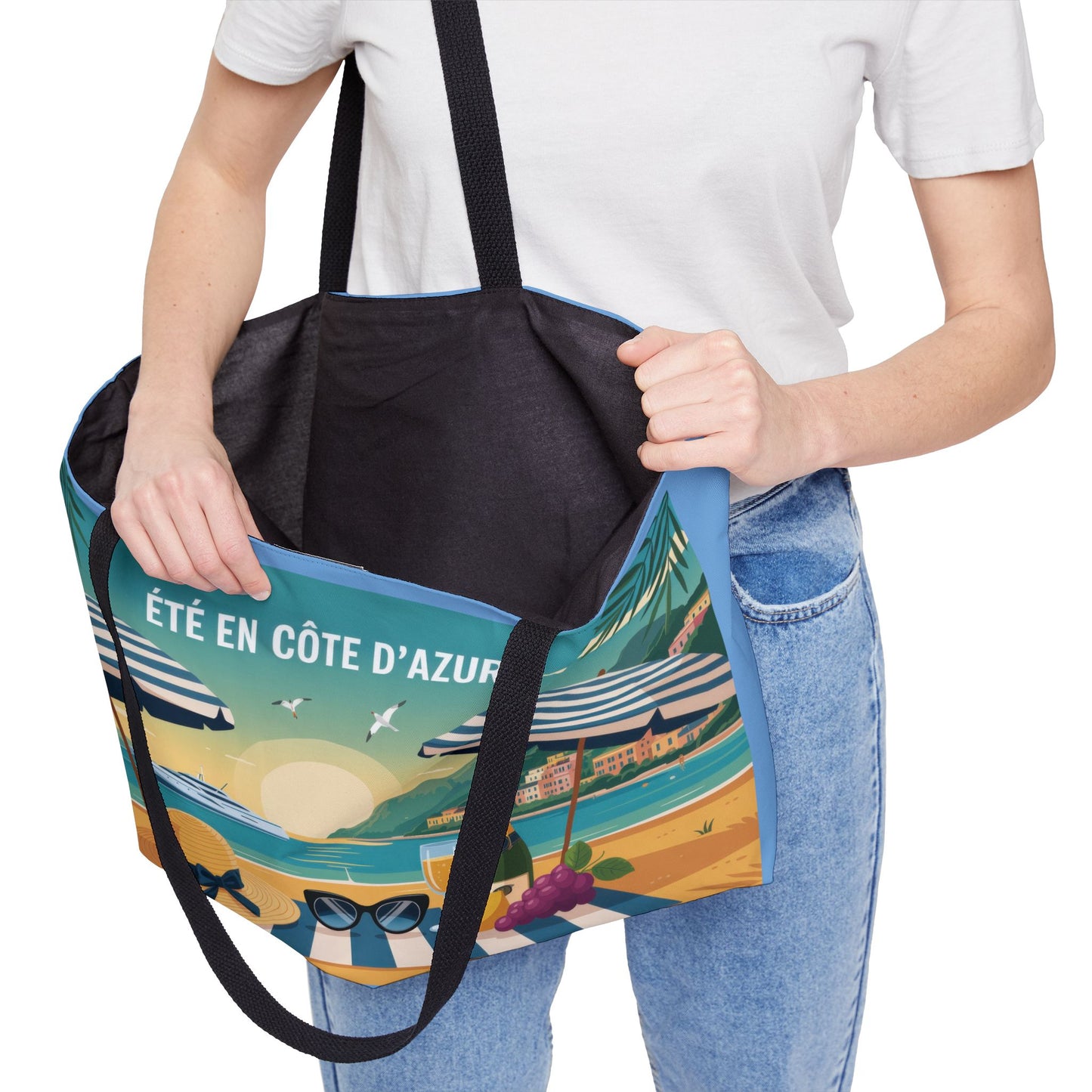 Stylish Summer Weekender Tote Bag, Beach Tote for Travel, Pool Days, Vacation Carryall, Perfect for Gifts, French Riviera themed beach bag