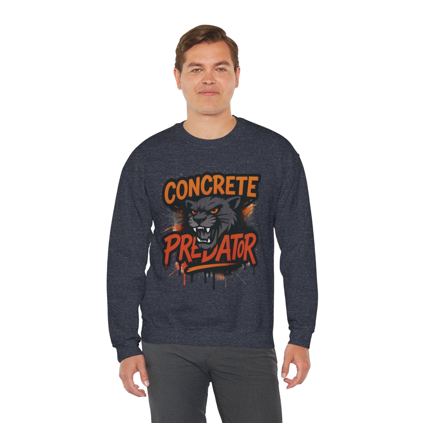 Men's Heavy Blend™ Crewneck Sweatshirt, Concrete Predator Mens Panther Crewneck Sweatshirt