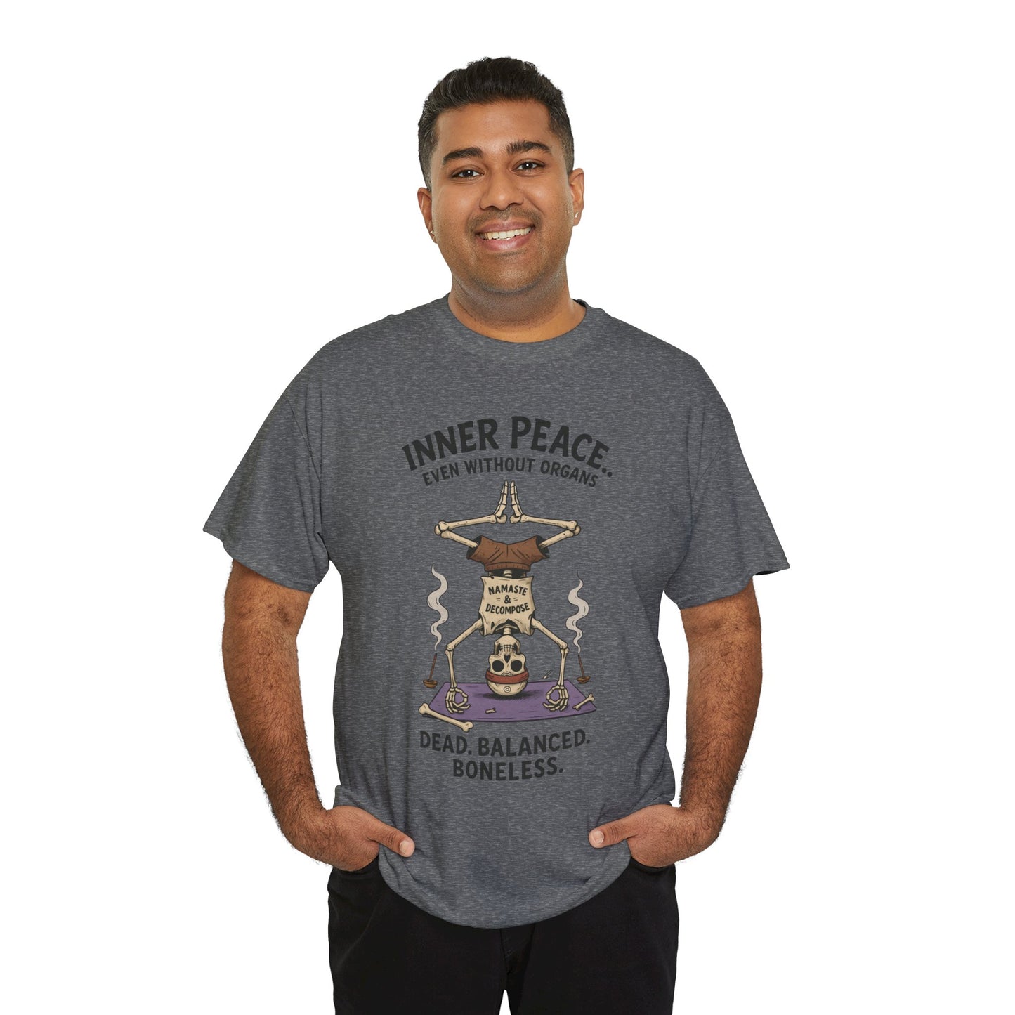 Inner Peace Skeleton Yoga Unisex Tee, Dark Humor Meditation Shirt, Gift for Mindfulness Lovers, Yoga Shirt, Peaceful Vibes