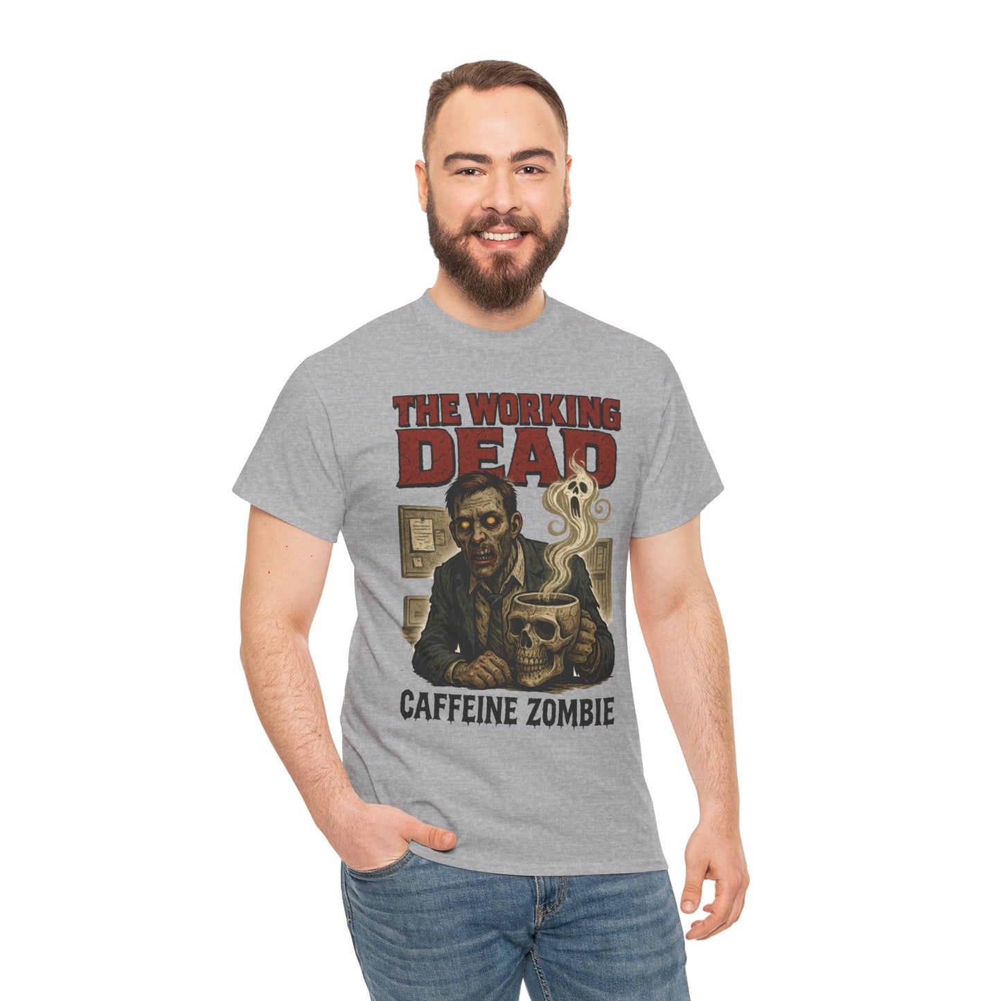 The Working Dead Men's Funny Zombie Work T-Shirt, Office Humor Tee, Halloween Office Tee, Coffee Zombie Shirt