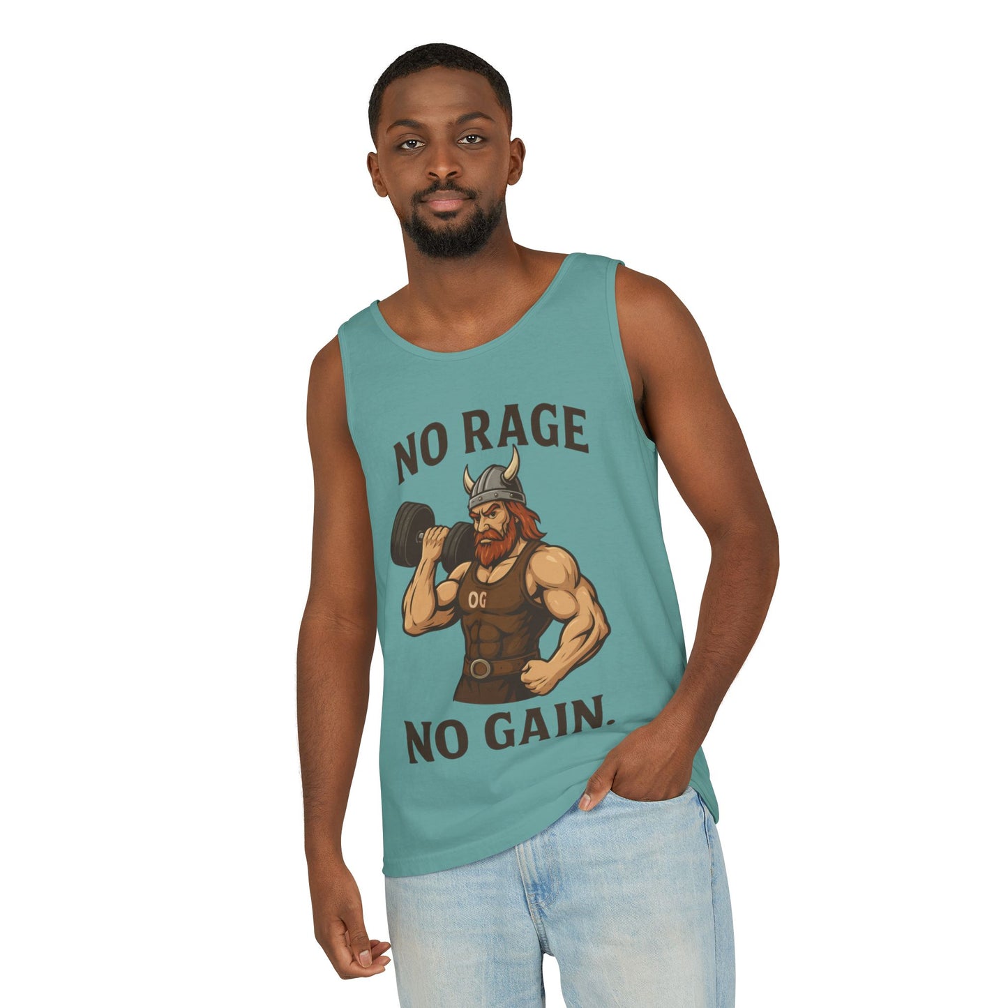 No Rage No Gain Viking Gym Tank Top, Funny Muscle Workout Tee, Barbarian Fitness Tank for Men, Gym Wear, Workout Gear, Casual Summer Outfit
