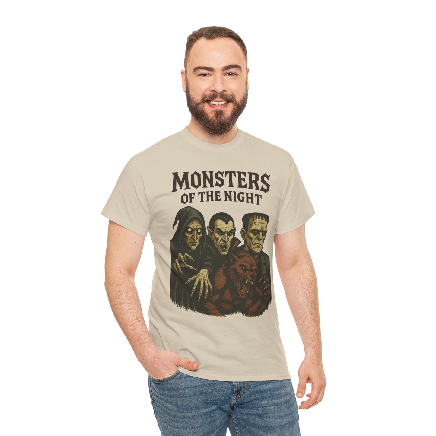Monsters of the Night Men's T-Shirt, Classic Horror Movie Monsters Graphic Tee, Halloween Shirt