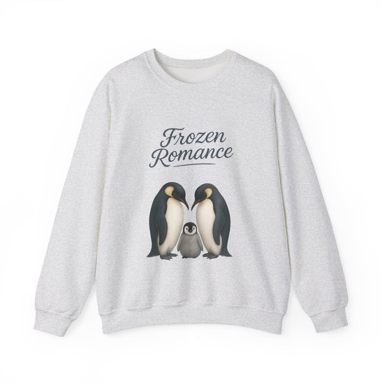 Womens Heavy Blend™ Crewneck Sweatshirt, Womens Frozen Romance Penguin Sweatshirt, Cute Animal Pullover, Romantic Graphic Top