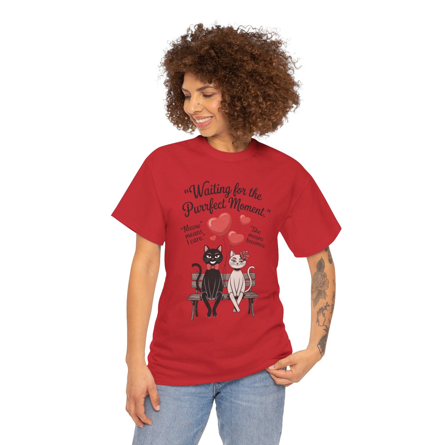 Cute Cat Lovers Tee, Womens Heavy Cotton Tee for Pet Owners, Funny Cat Shirt, Gift for Cat Lovers, Casual T-Shirt, Animal Art Tee