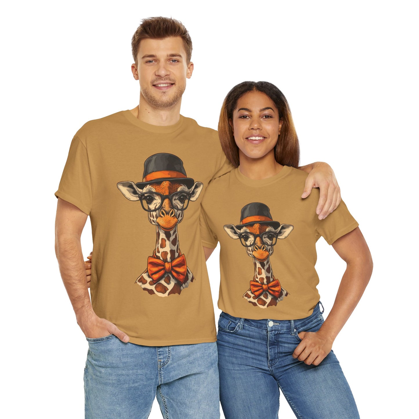 Hipster Giraffe T-Shirt with Hat and Glasses, Whimsical Giraffe Tee, Fun Gift, Cute Graphic Shirt, Unisex Heavy Cotton Tee