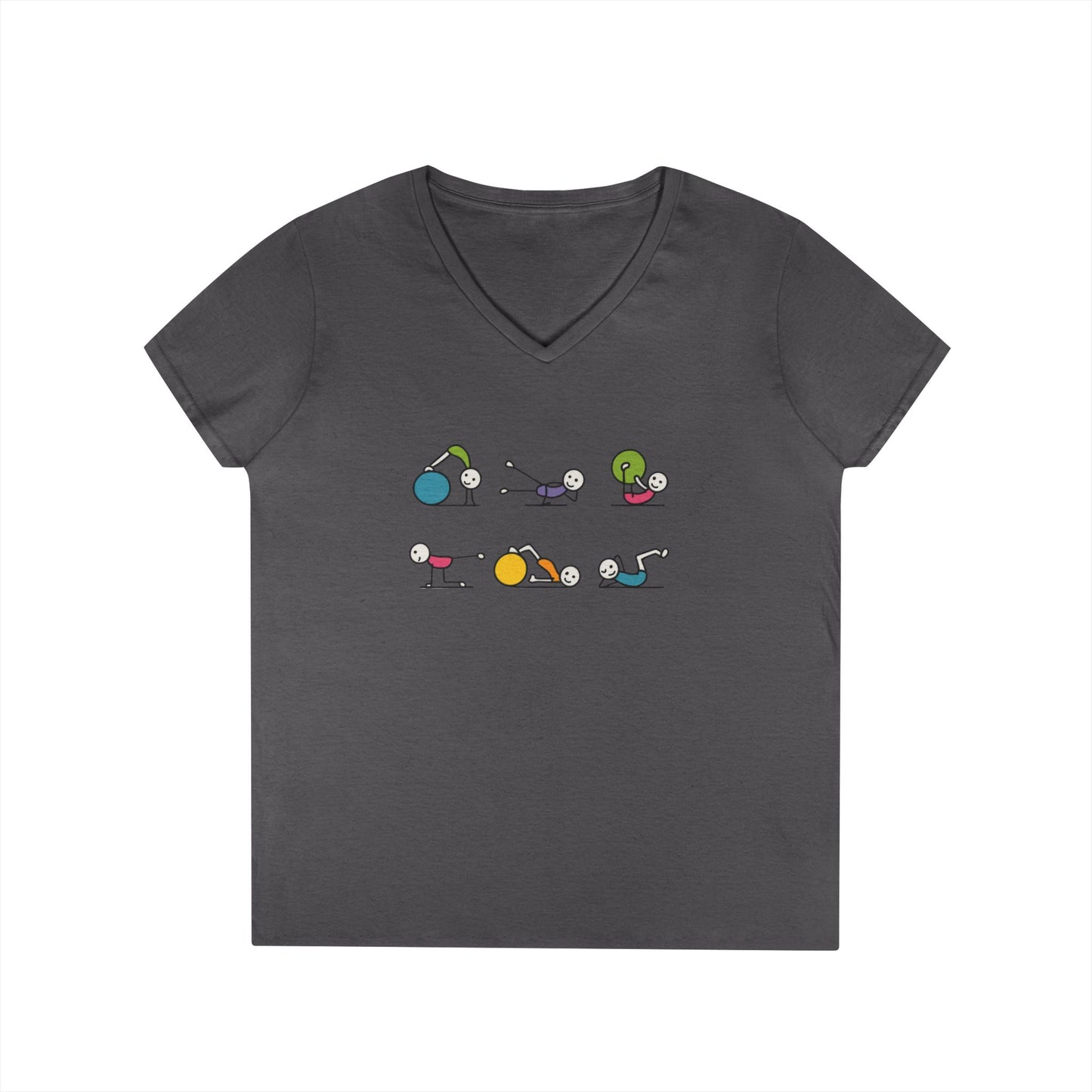 Ladies V-Neck T-Shirt, Fit Fun Pilates Figure Womens T-Shirt, Cute Workout Tee, Funny Yoga Gym Top for Women