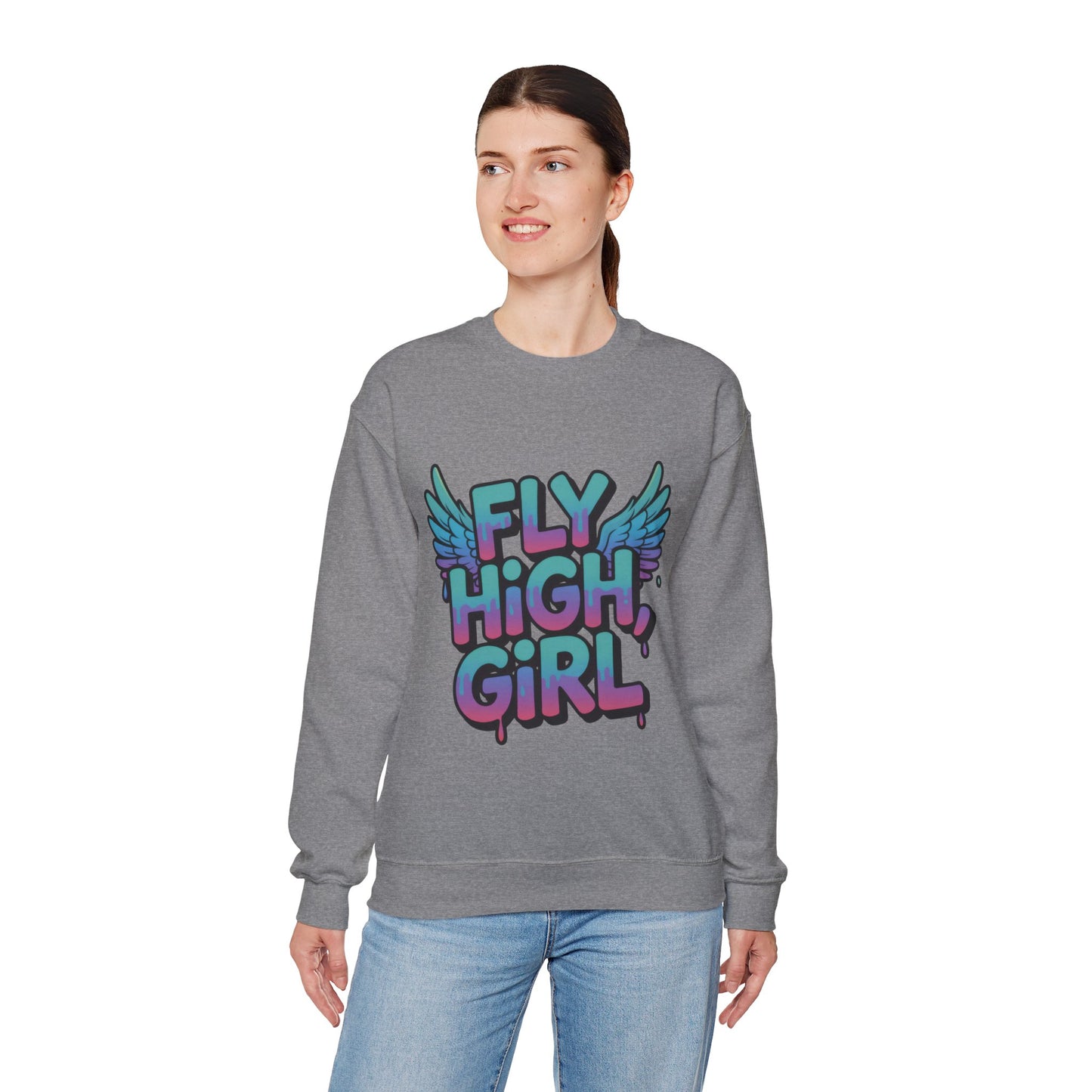 Women's Sweatshirt Fly High Girl, Graffiti Drip Angel Wings Streetwear Pullover Top