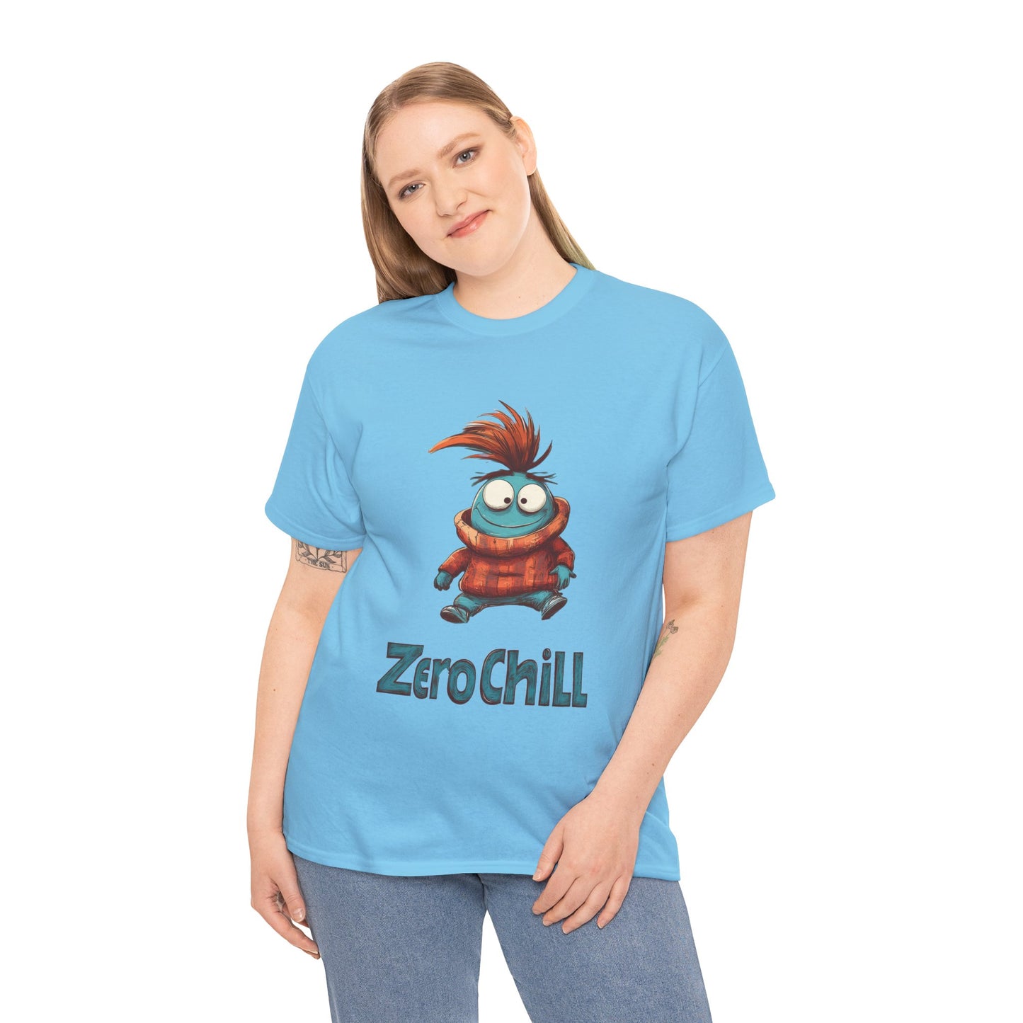 Zero Chill Funny Cartoon Character Tee, Quirky Cute Monster Shirt, Chill Vibes Humor Gift, Fun Cartoon T-Shirt, Chill Vibe Shirt