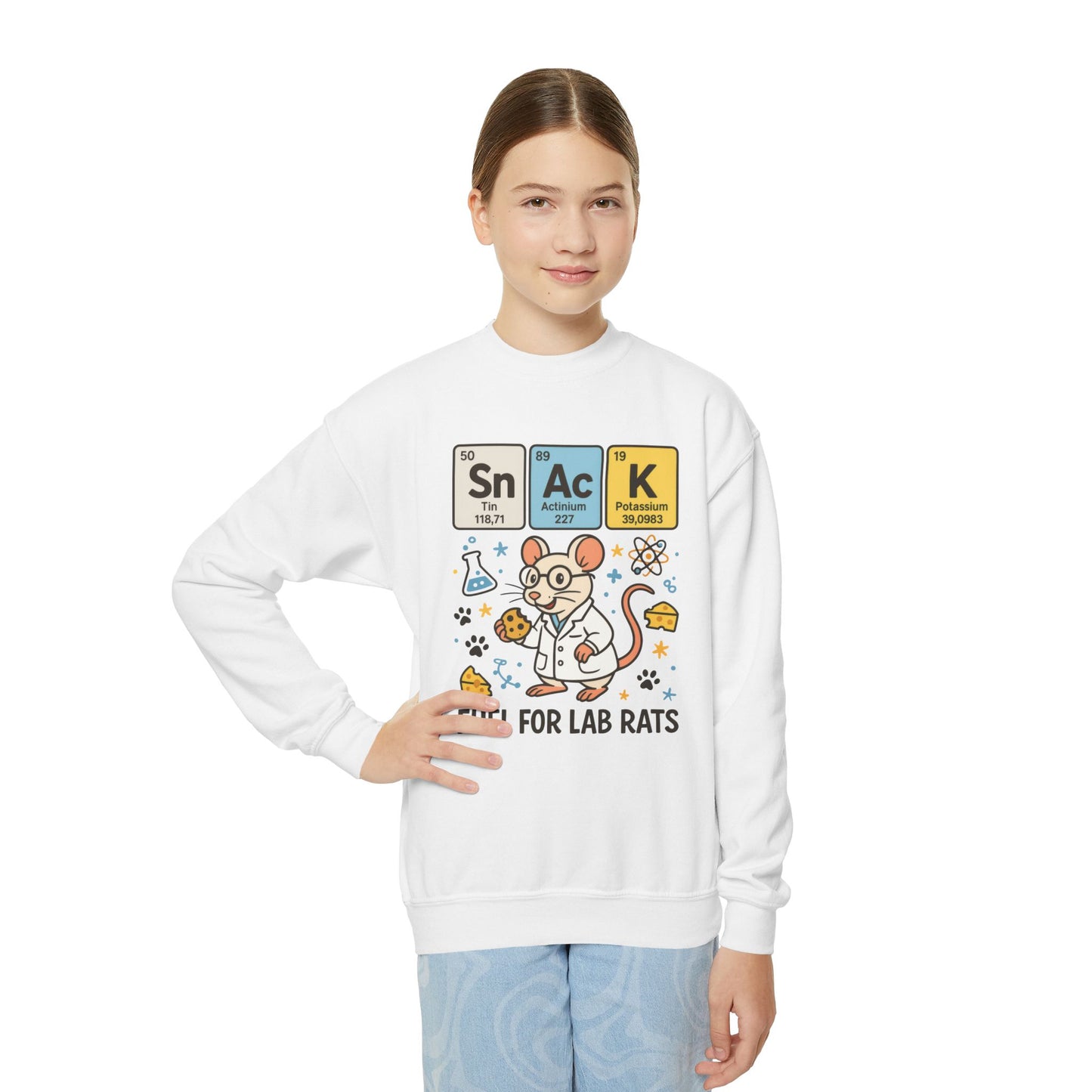 Youth Crewneck Sweatshirt - Fuel for Lab Rats, Cute Science Gift, Adorable Sweatshirt for Kids, Science Enthusiasts, Lab Rat Love