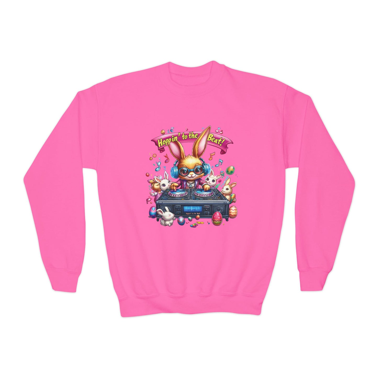 DJ Bunny Easter Kids Sweatshirt - Fun Music Bunny Crewneck for Spring, Hoppin' to the Beat Design, Cute Gift for Easter & Parties