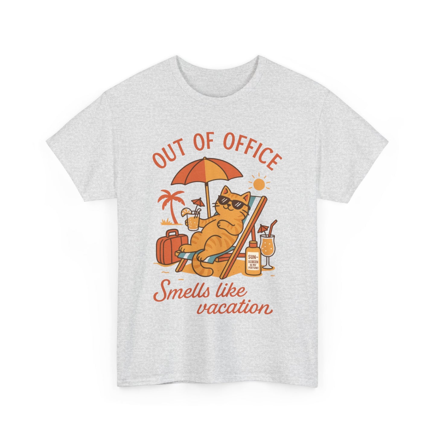 Cat Womens T-Shirt, Funny Vacation Tee with Cool Cat, Summer Beach Relax Shirt, Smells Like Vacation Gift for Her, Funny Cat Lover Gift