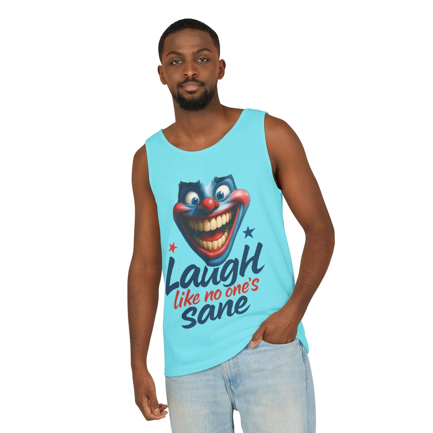 Laugh Out Loud Unisex Tank Top, Funny Graphic Top, Humor Shirt, Summer Apparel, Gift for Clowns, Party Wear