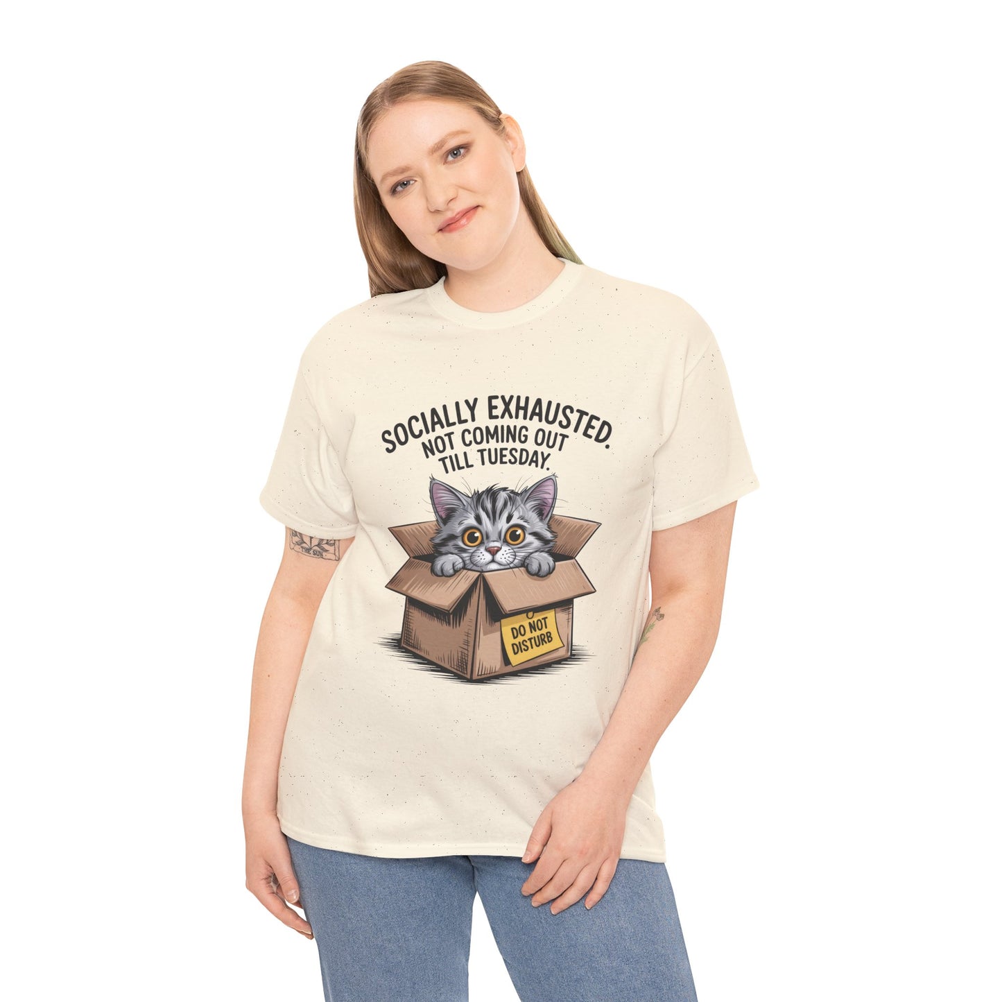 Socially Exhausted Cat Women's Tee, Funny Cat Shirt, Women's Graphic Tee, Gift for Introverts, Cute Animal T-Shirt, Weekend Wear