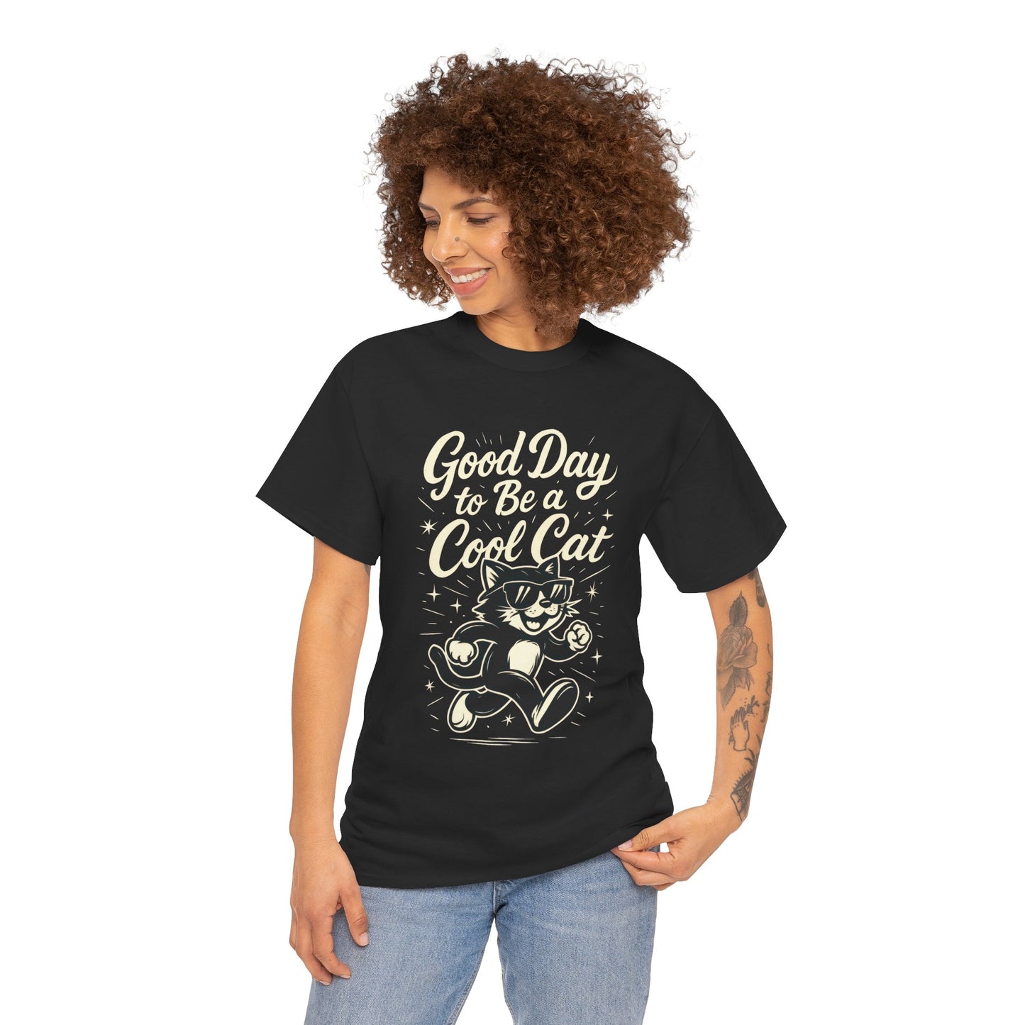 Good Day to Be a Cool Cat Womens Shirt - Funny Retro Kitty Graphic Tee for Women - Cute Cat Lover Gift, Fun T-Shirt, Unique Everyday Wear