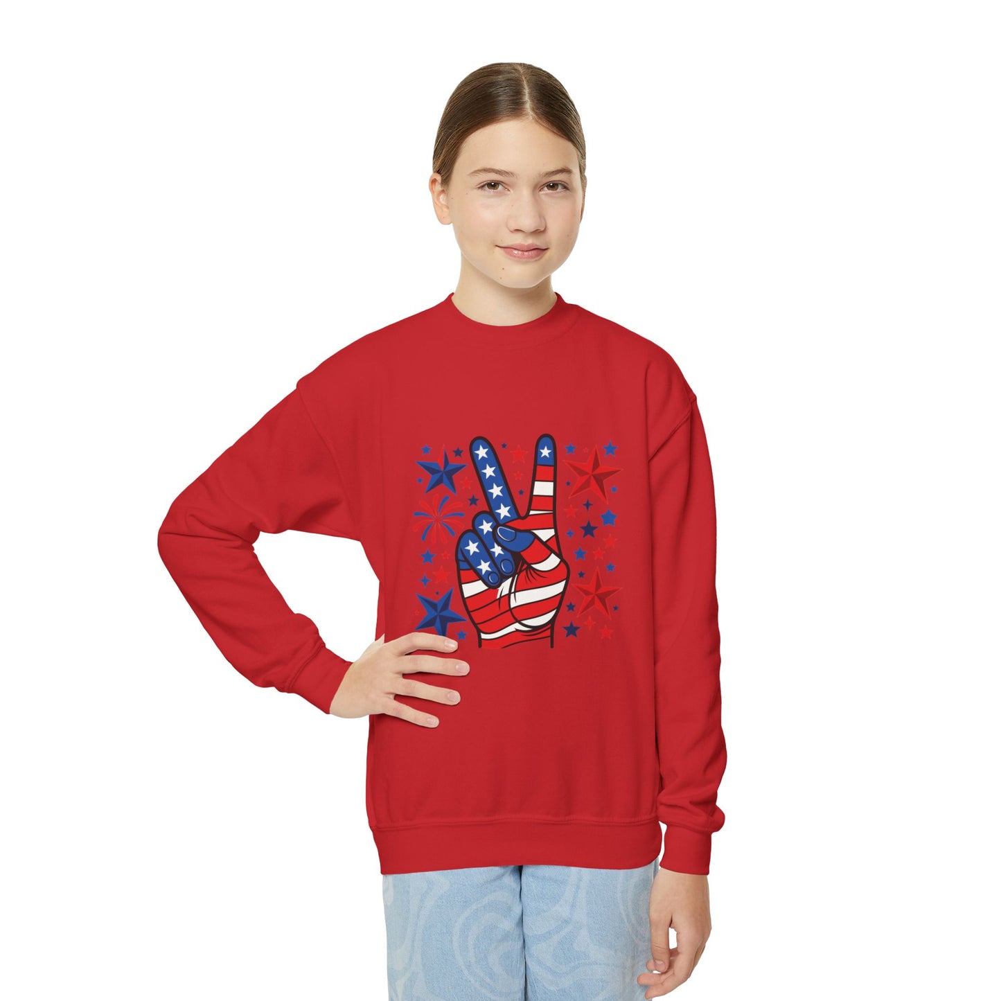 Patriotic Youth Crewneck Sweatshirt - Perfect for Independence Day, Camp, Summer Celebrations, School Spirit, and Everyday Comfort