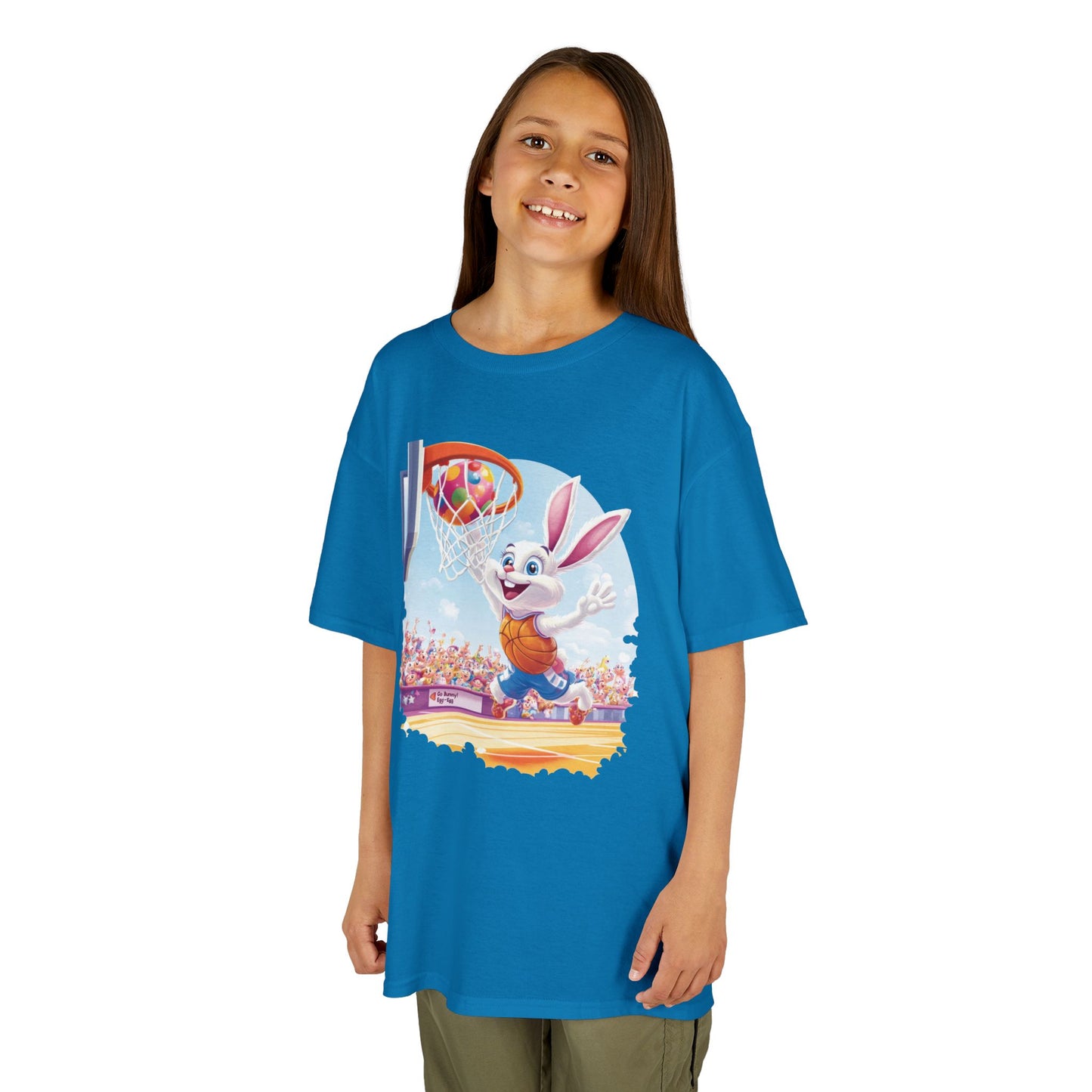 Easter Basketball Bunny Kids T-Shirt - Funny Bunny Dunking Egg Ball, Cute Spring Sports Tee for Kids, Fun Holiday Gift Idea